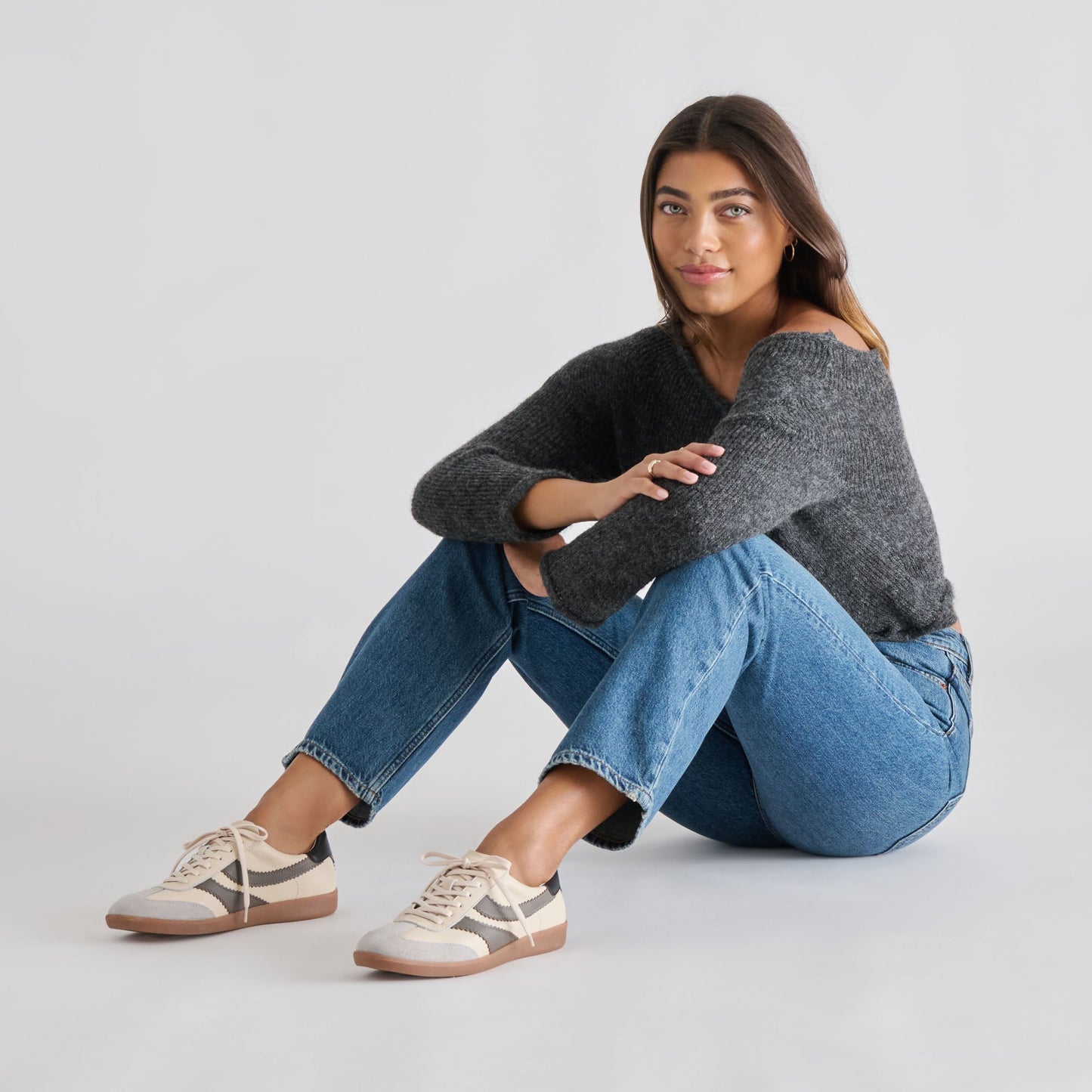 Merit White Grey Leather Sneakers