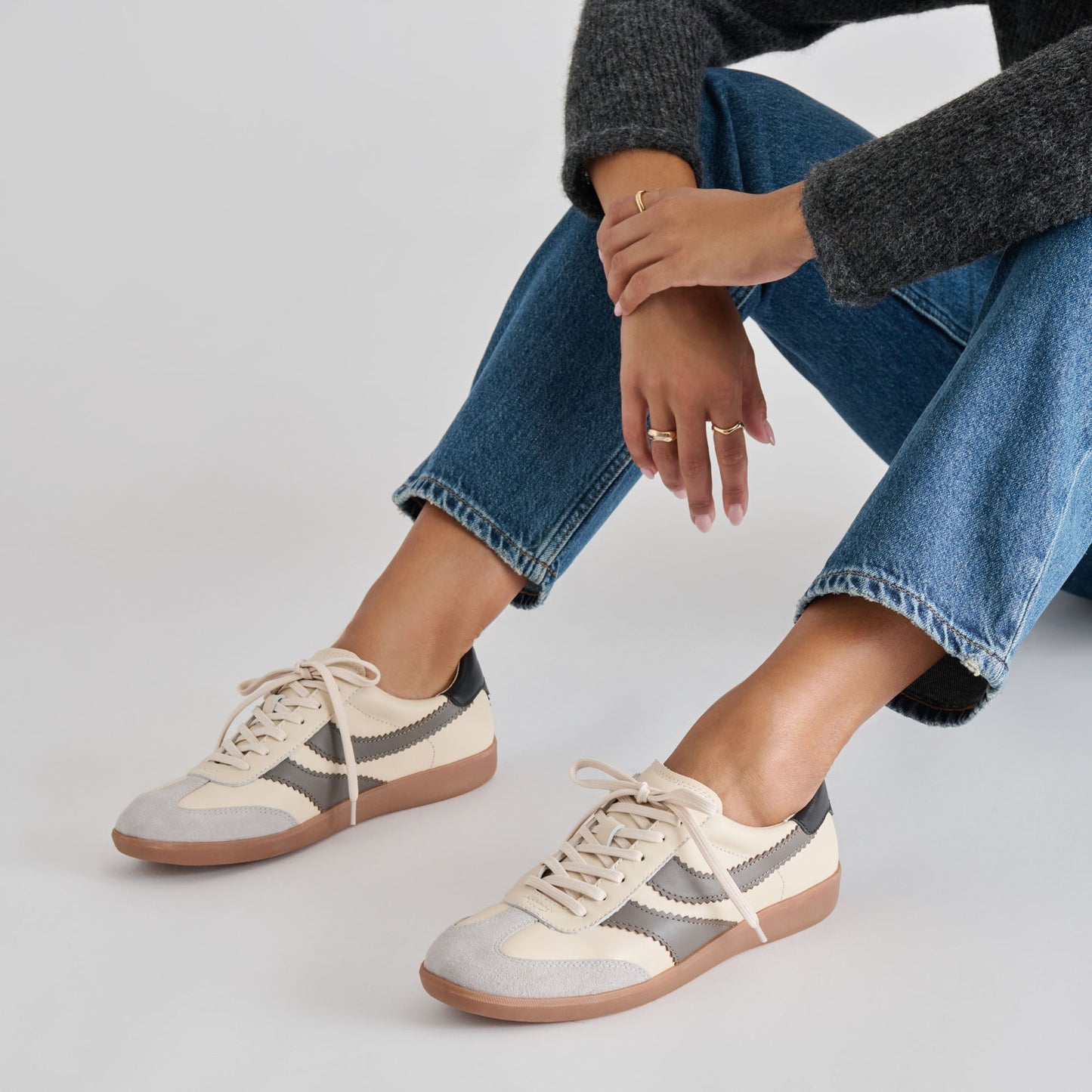 Merit White Grey Leather Sneakers