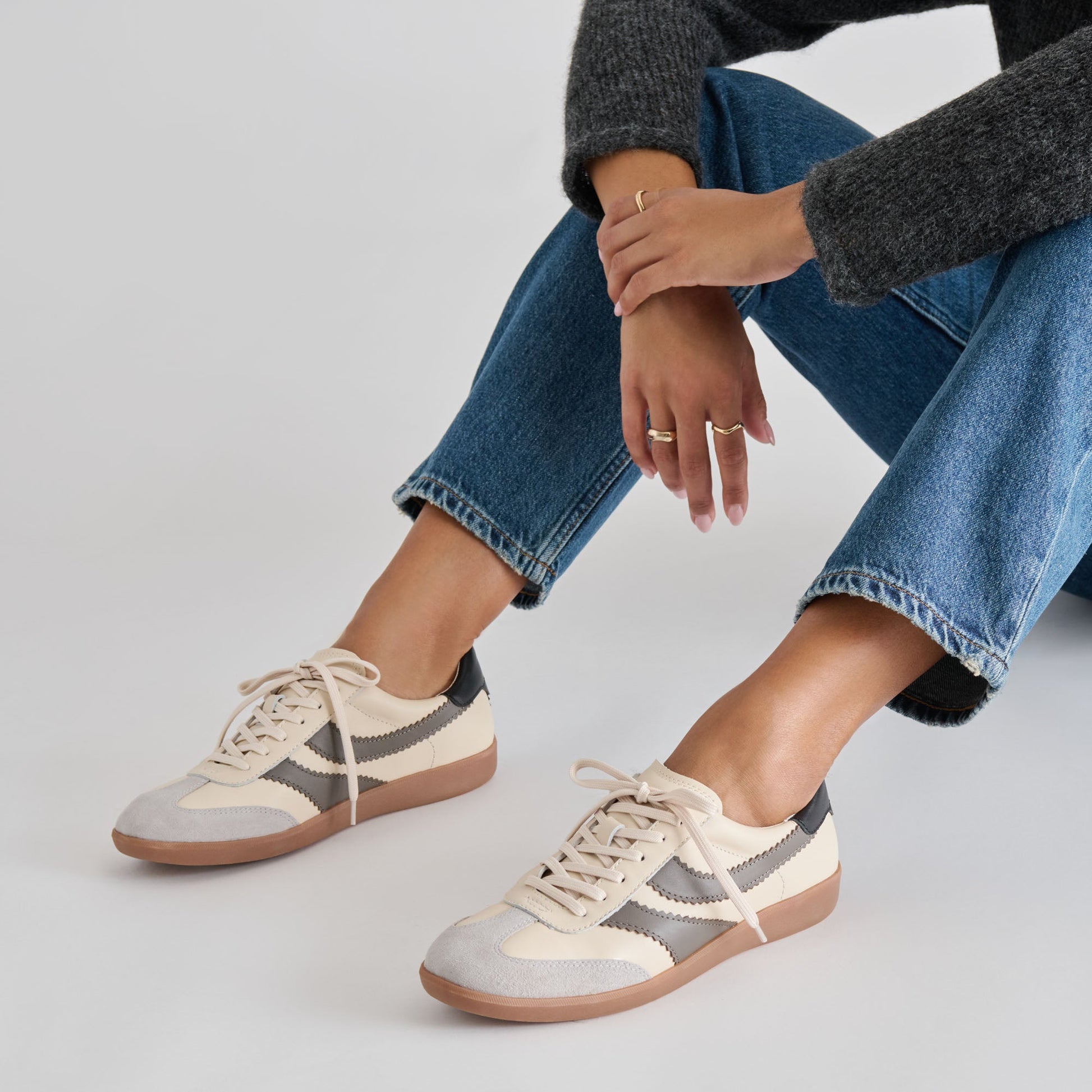 Merit White Grey Leather Sneakers
