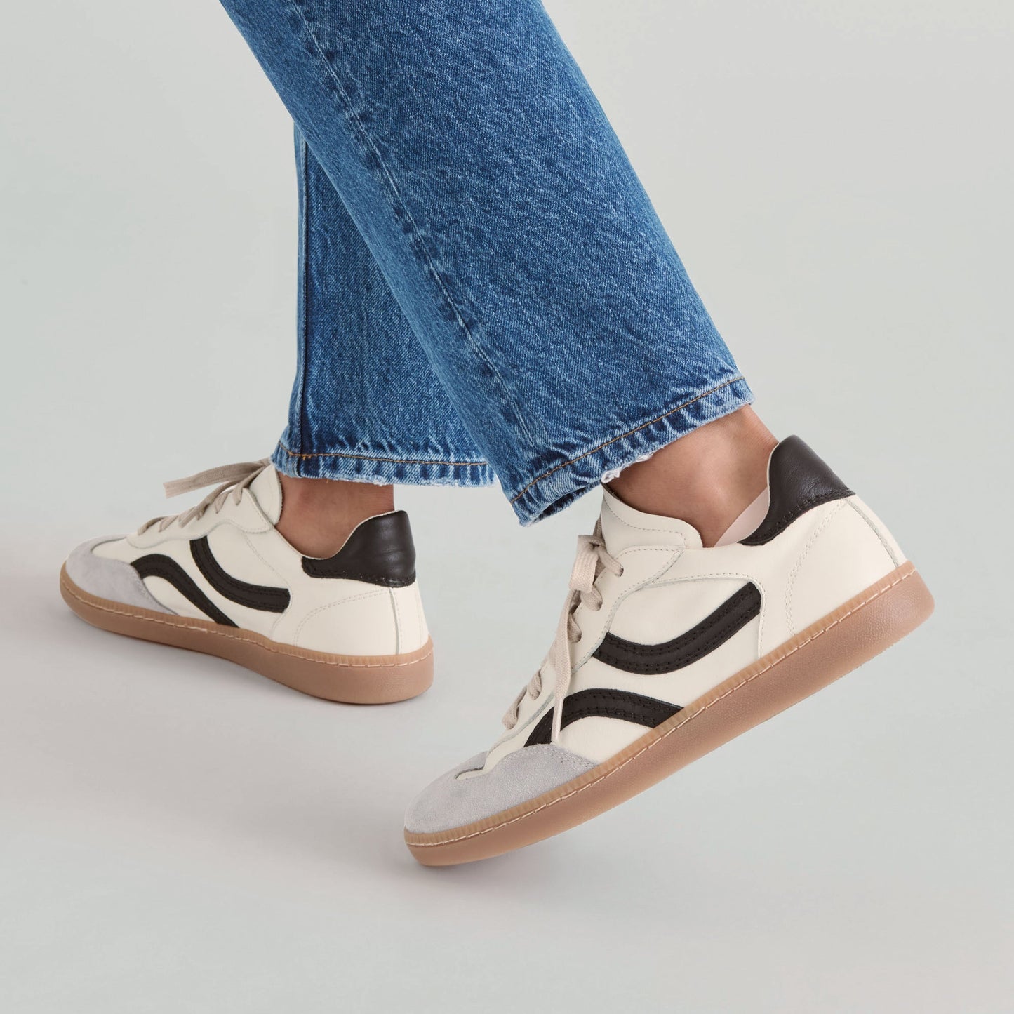 Rebel White Black Leather Sneakers
