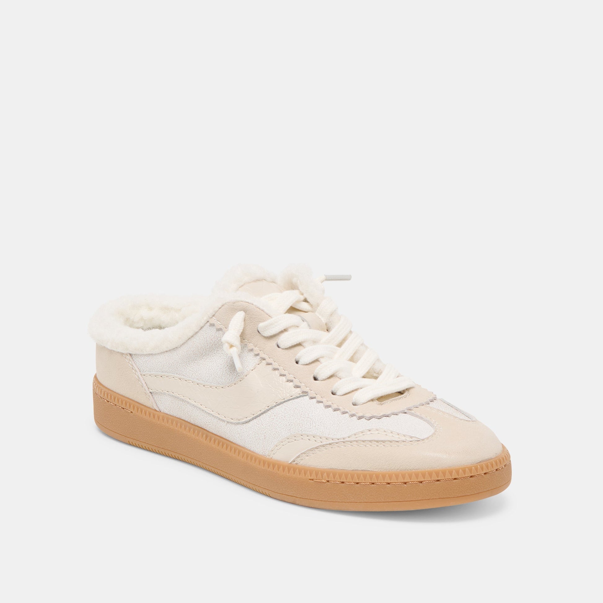 Notice Slide Plush Off White Crackled Leather Sneakers