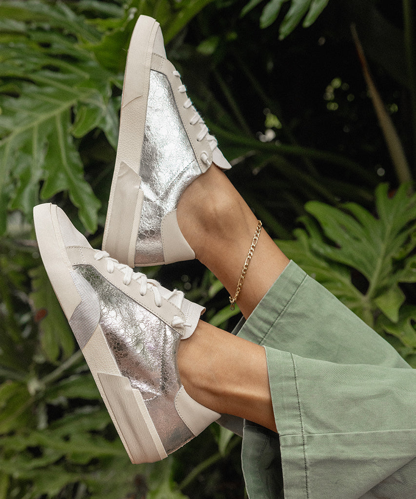 Zina Sneakers Chrome Distressed Leather | Chrome Leather Sneakers
 – Dolce Vita
