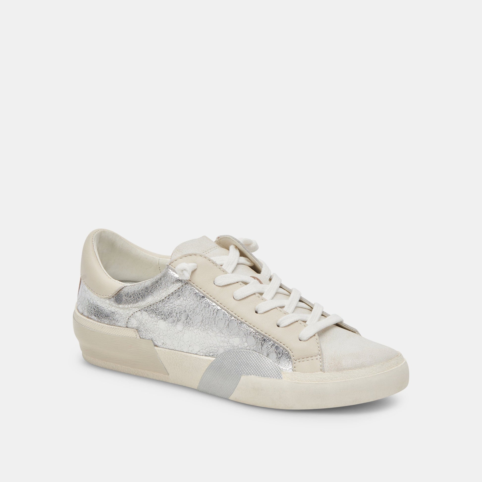 Zina Sneakers Chrome Distressed Leather | Chrome Leather Sneakers
 – Dolce Vita