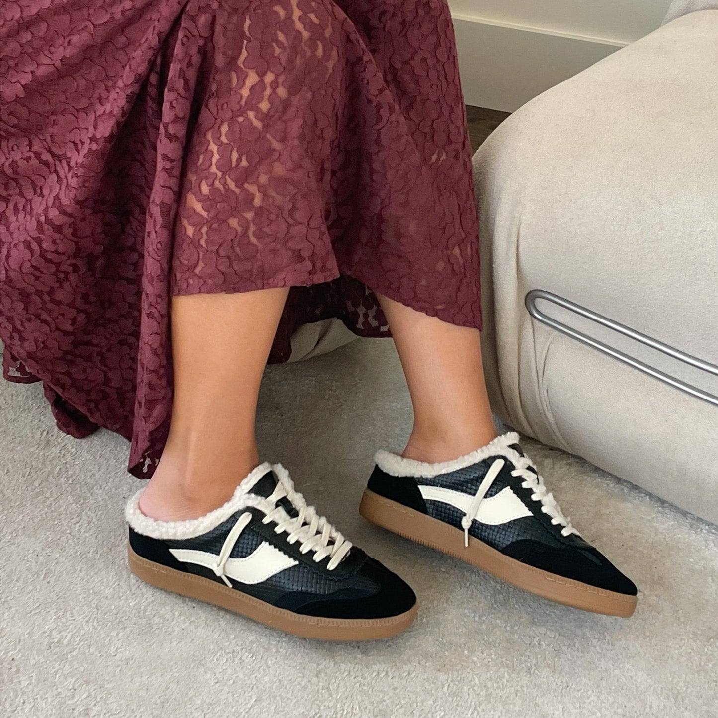 Notice Slide Plush Black Woven Leather Sneakers