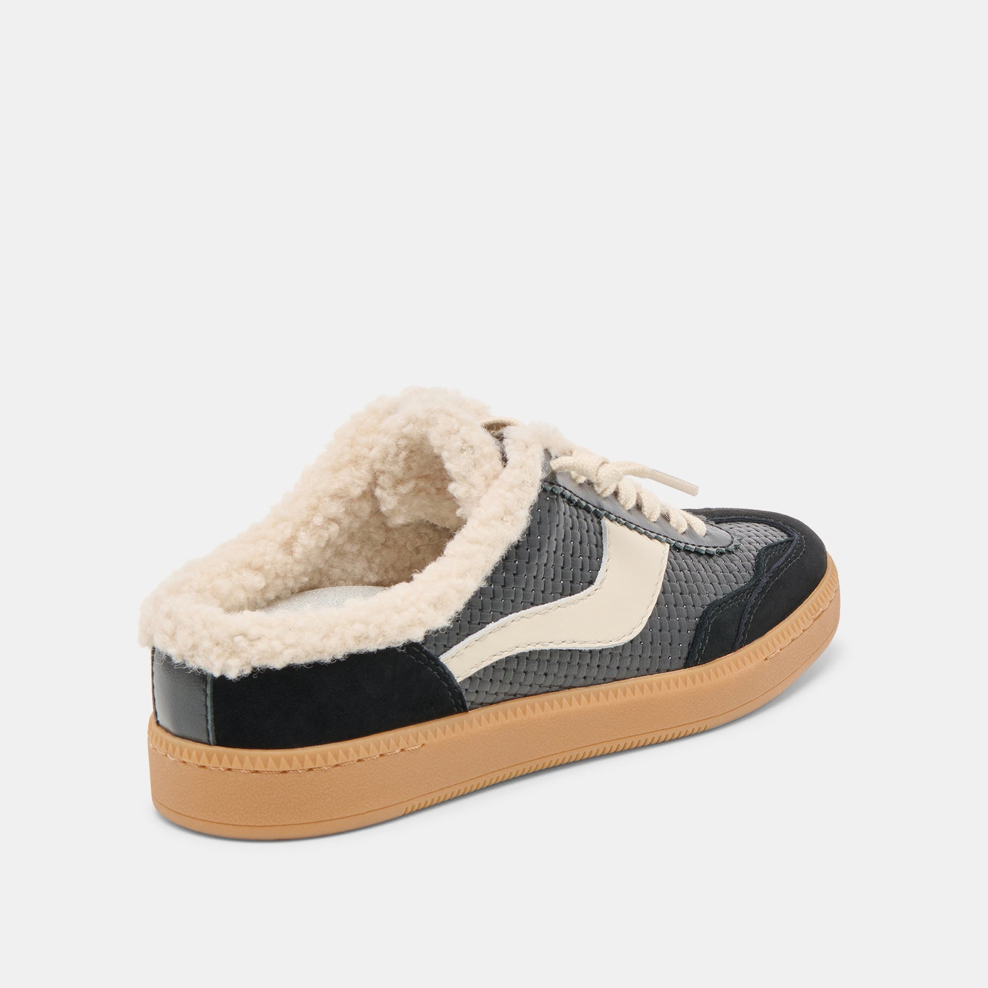 Notice Slide Plush Black Woven Leather Sneakers