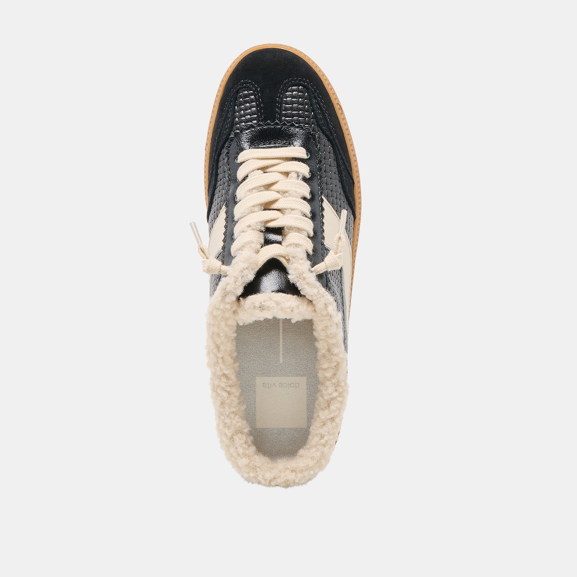 Notice Slide Plush Black Woven Leather Sneakers