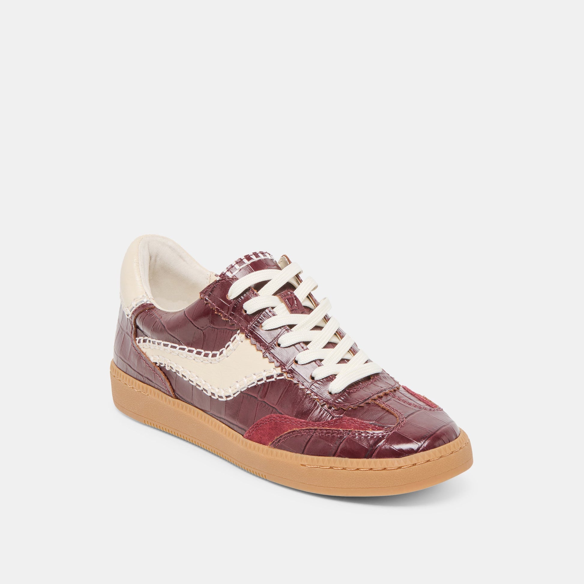 NOTICE STITCH SNEAKERS OXBLOOD CROCO EMBOSSED LEATHER
 – Dolce Vita