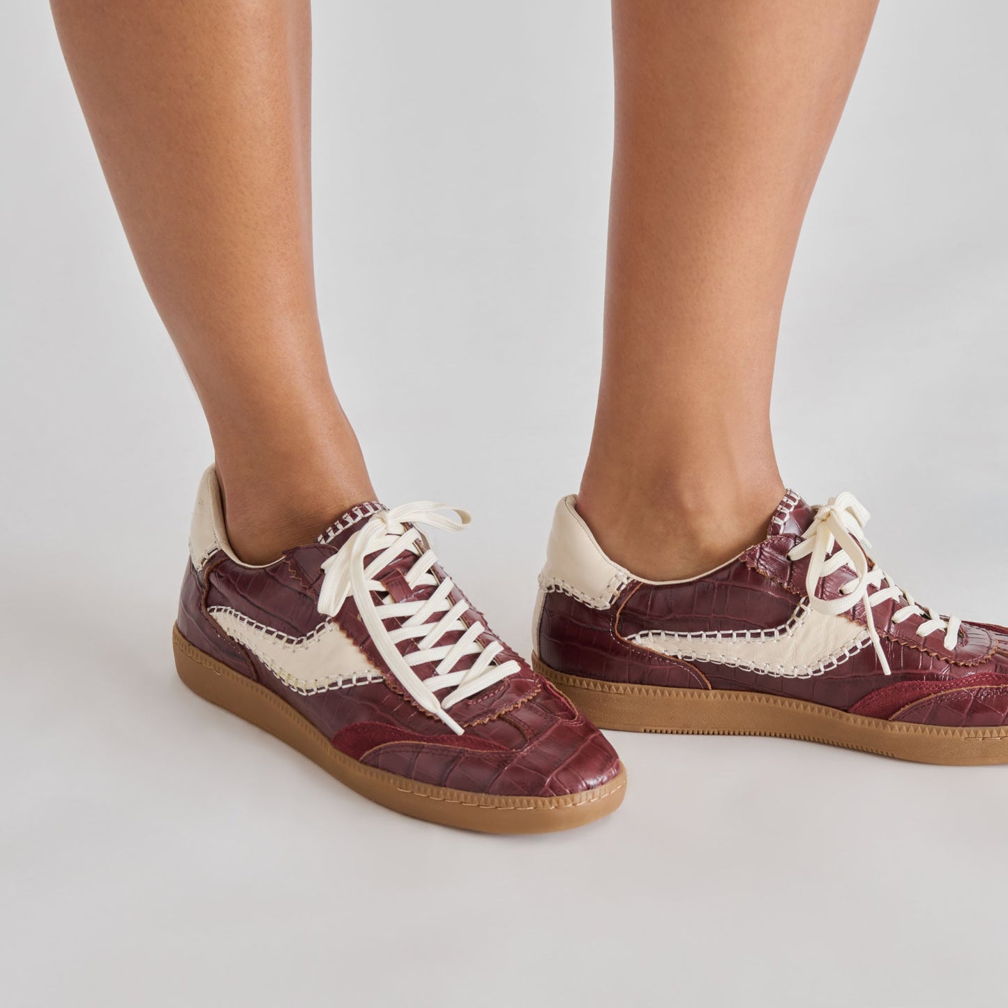 NOTICE STITCH SNEAKERS OXBLOOD CROCO EMBOSSED LEATHER
 – Dolce Vita