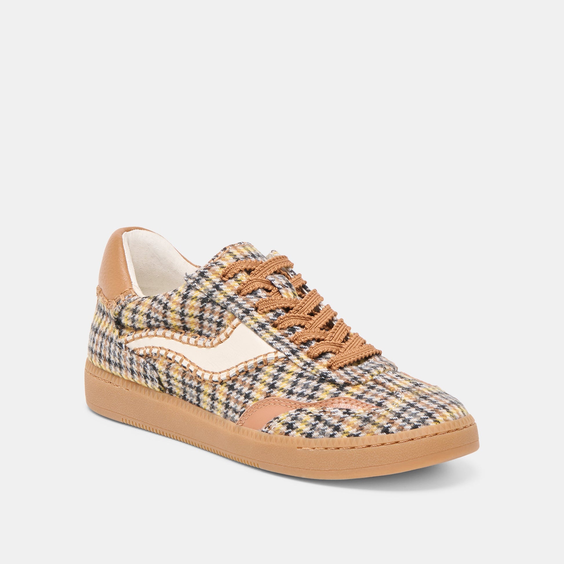 Notice Stitch Yellow Plaid Tweed Sneakers