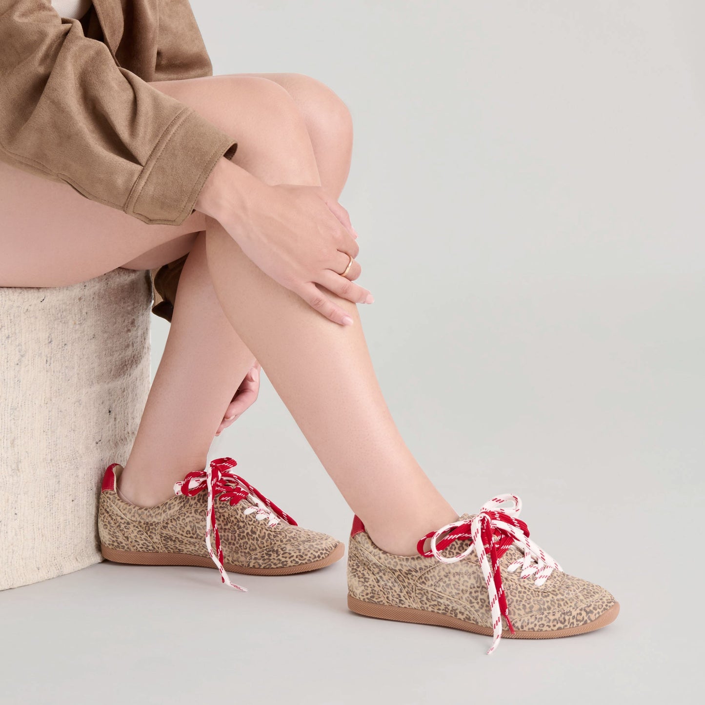 Laini Tan Leopard Printed Suede Sneakers