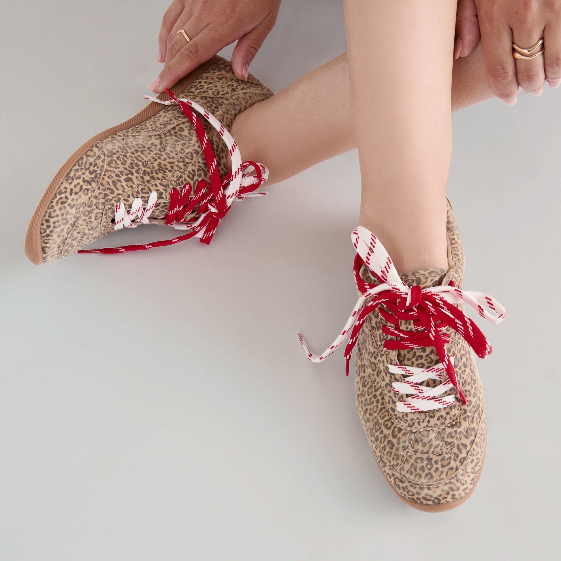 Laini Tan Leopard Printed Suede Sneakers