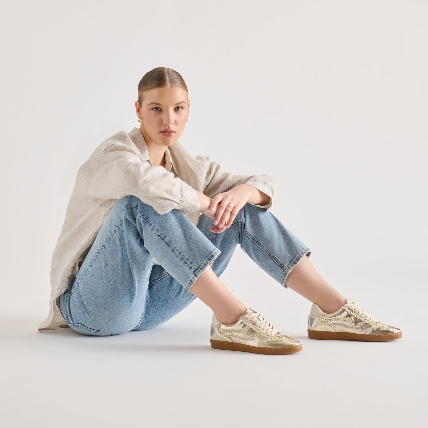 Notice Lace Platinum Distressed Leather Sneakers