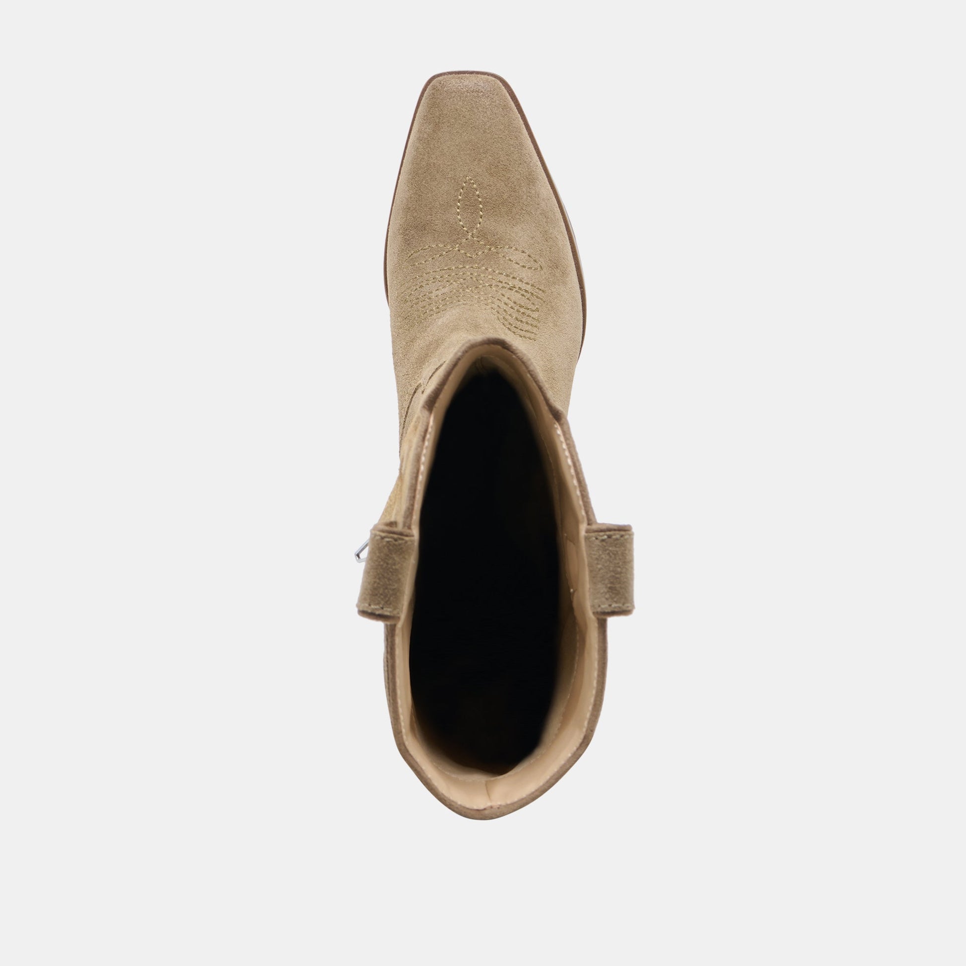 LUNI Taupe Suede Knee-High Pointed Toe Western Boots