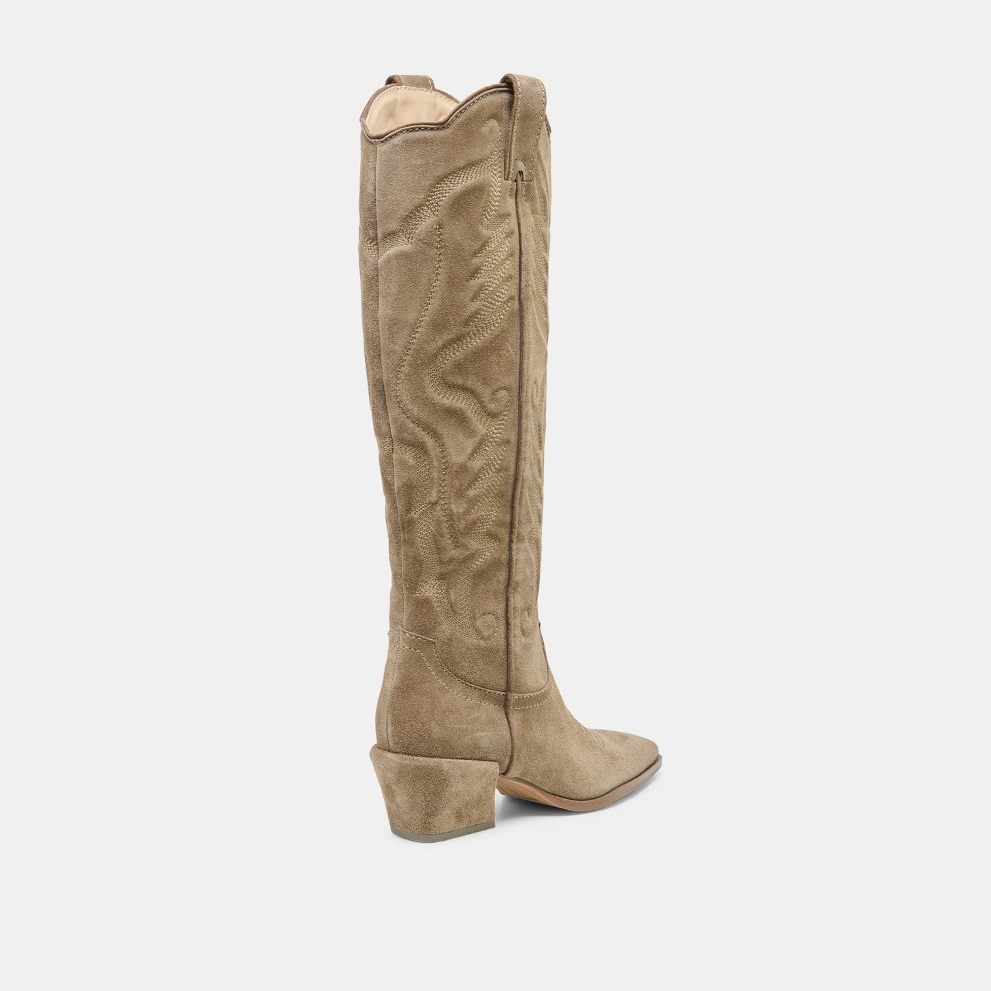 LUNI Taupe Suede Knee-High Pointed Toe Western Boots