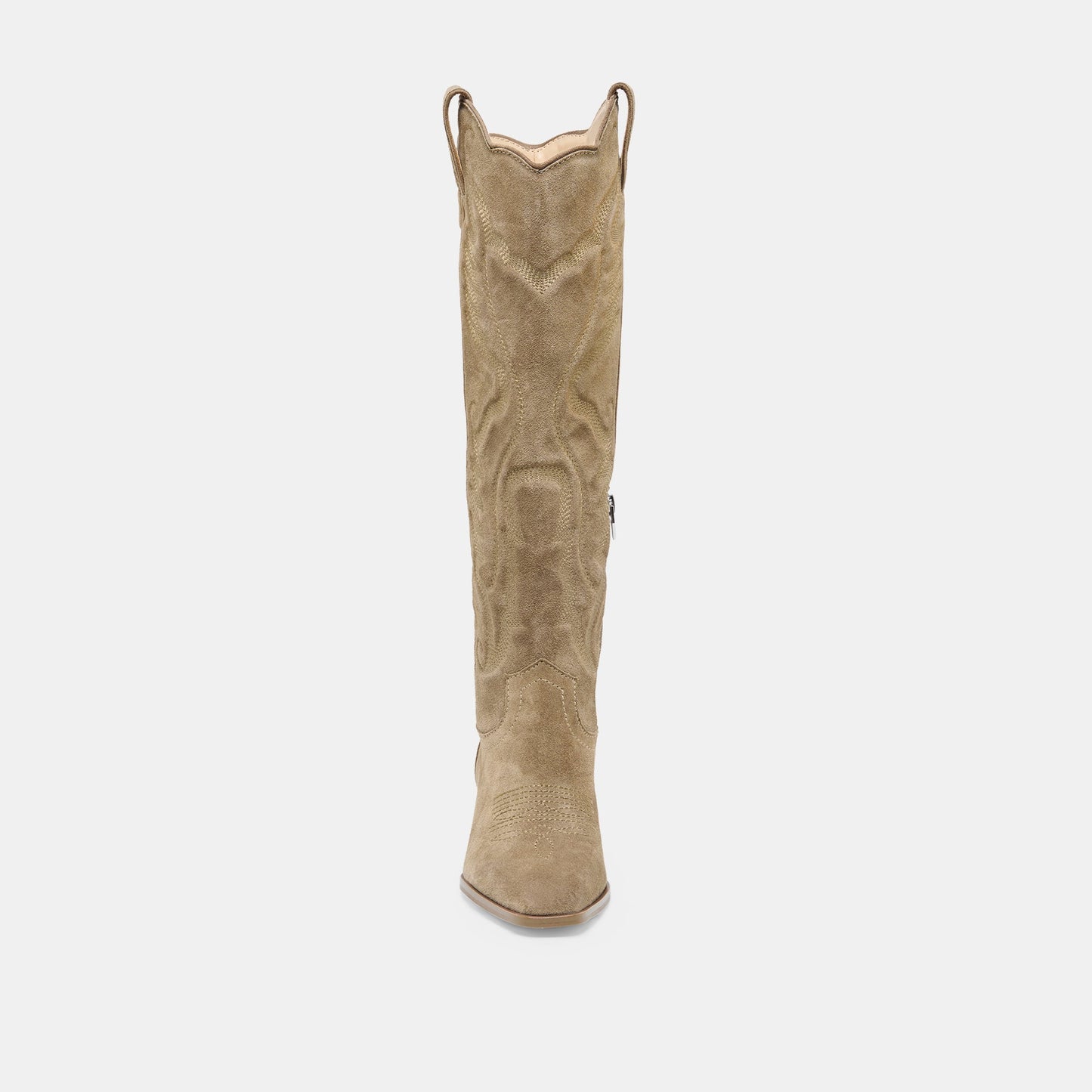 LUNI Taupe Suede Knee-High Pointed Toe Western Boots