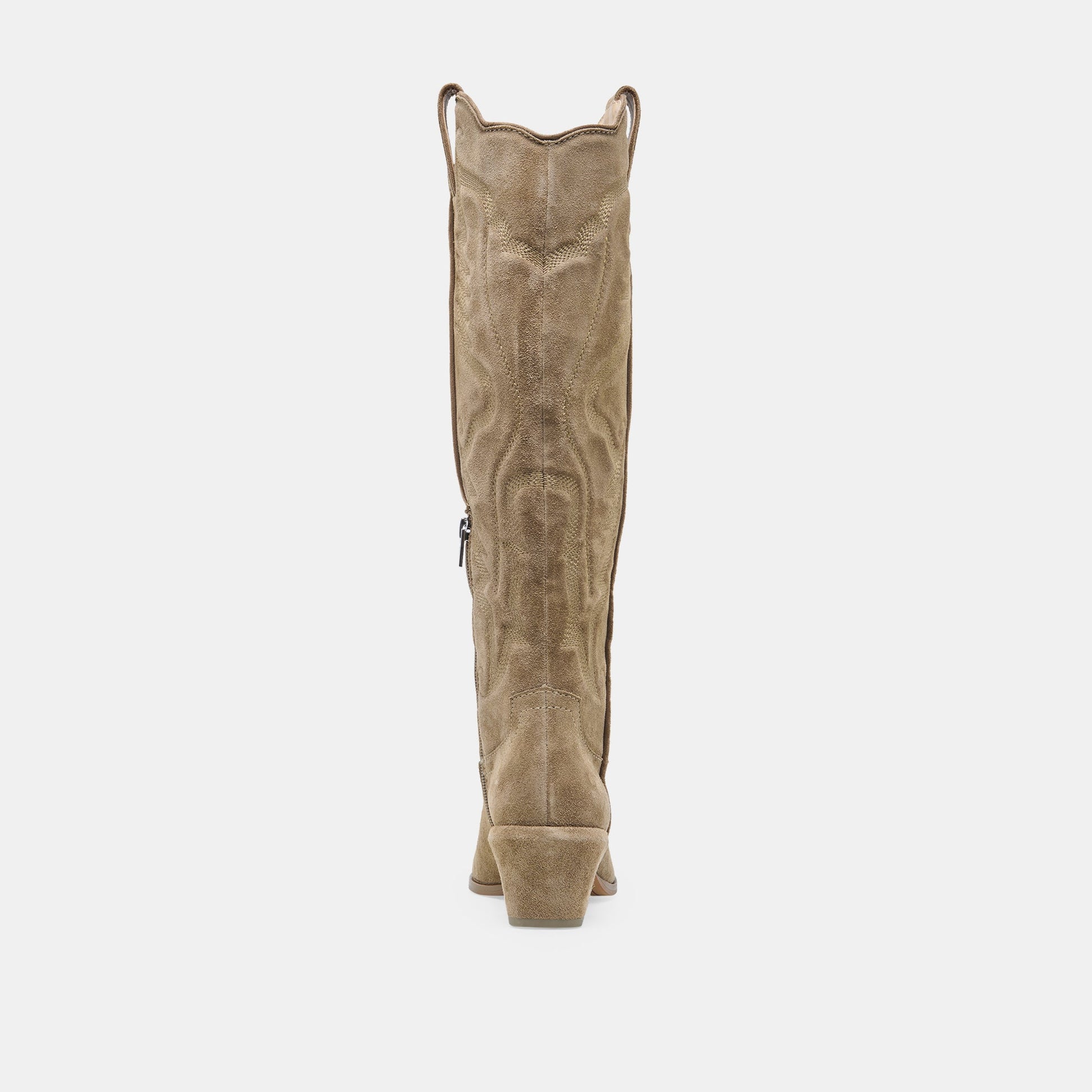 LUNI Taupe Suede Knee-High Pointed Toe Western Boots