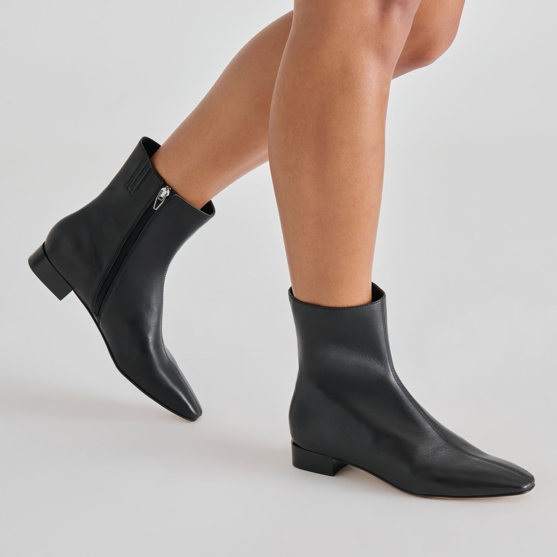 Tarine Black Leather Booties