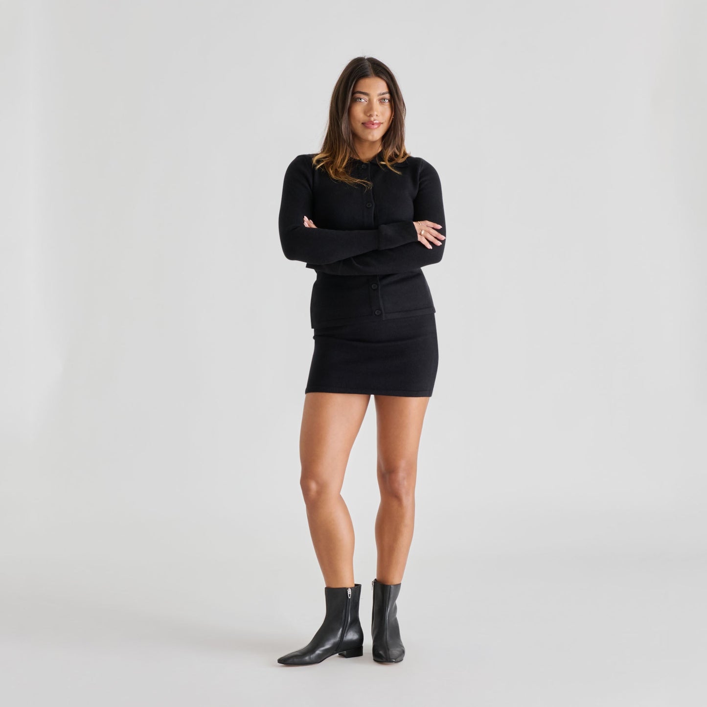 Tarine Black Leather Booties
