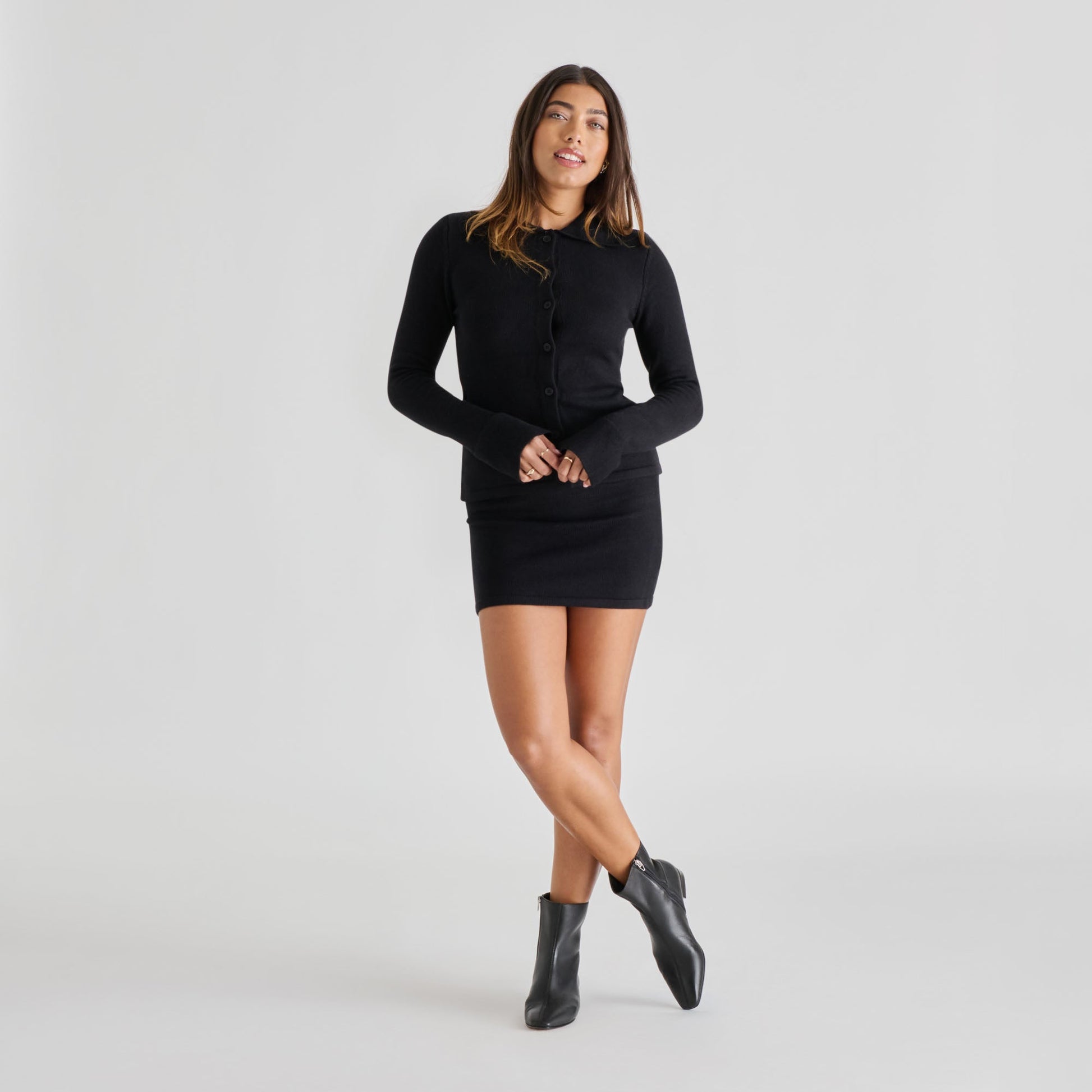 Tarine Black Leather Booties