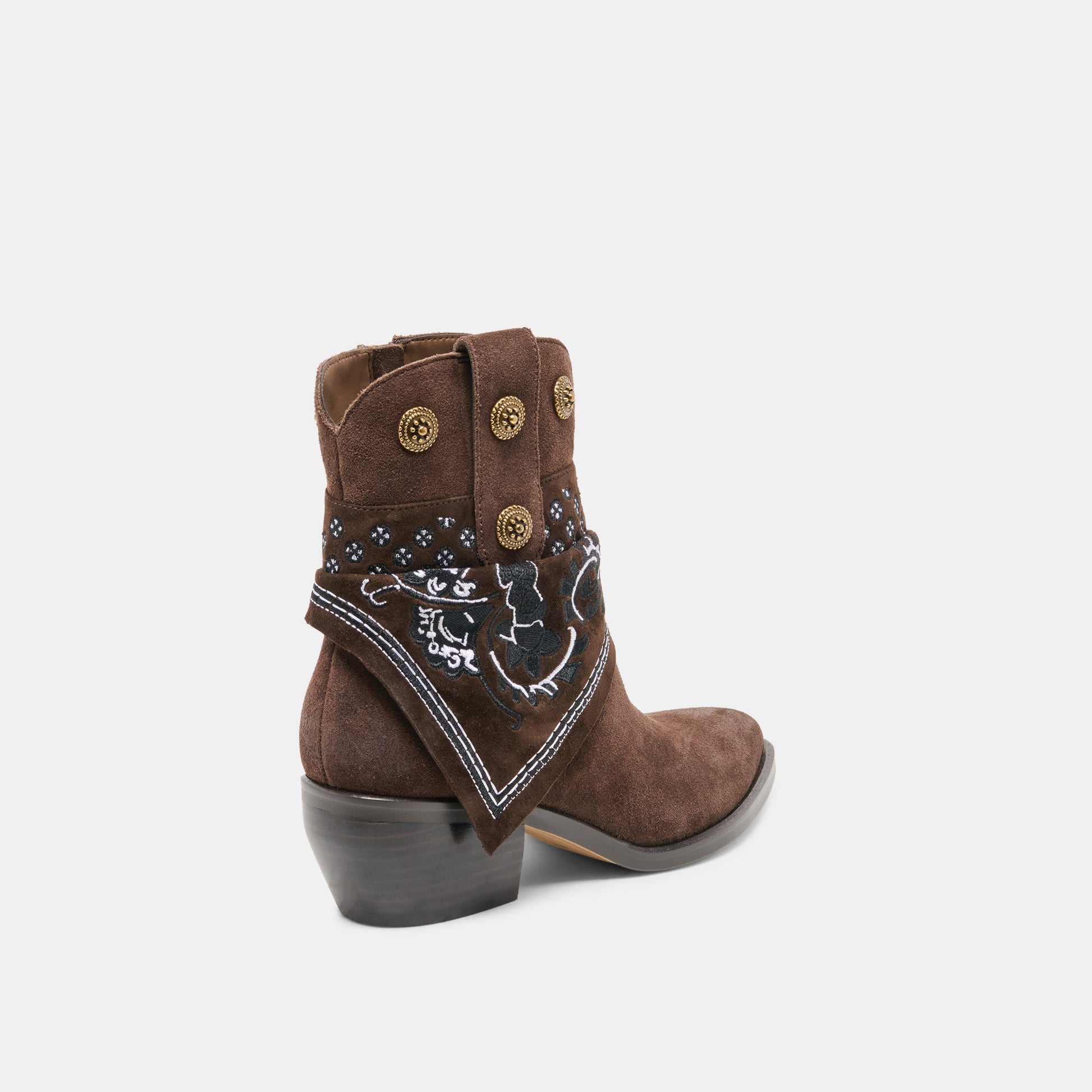 MEKALA Dk Brown Suede Pointed-Toe Ankle Western Boots