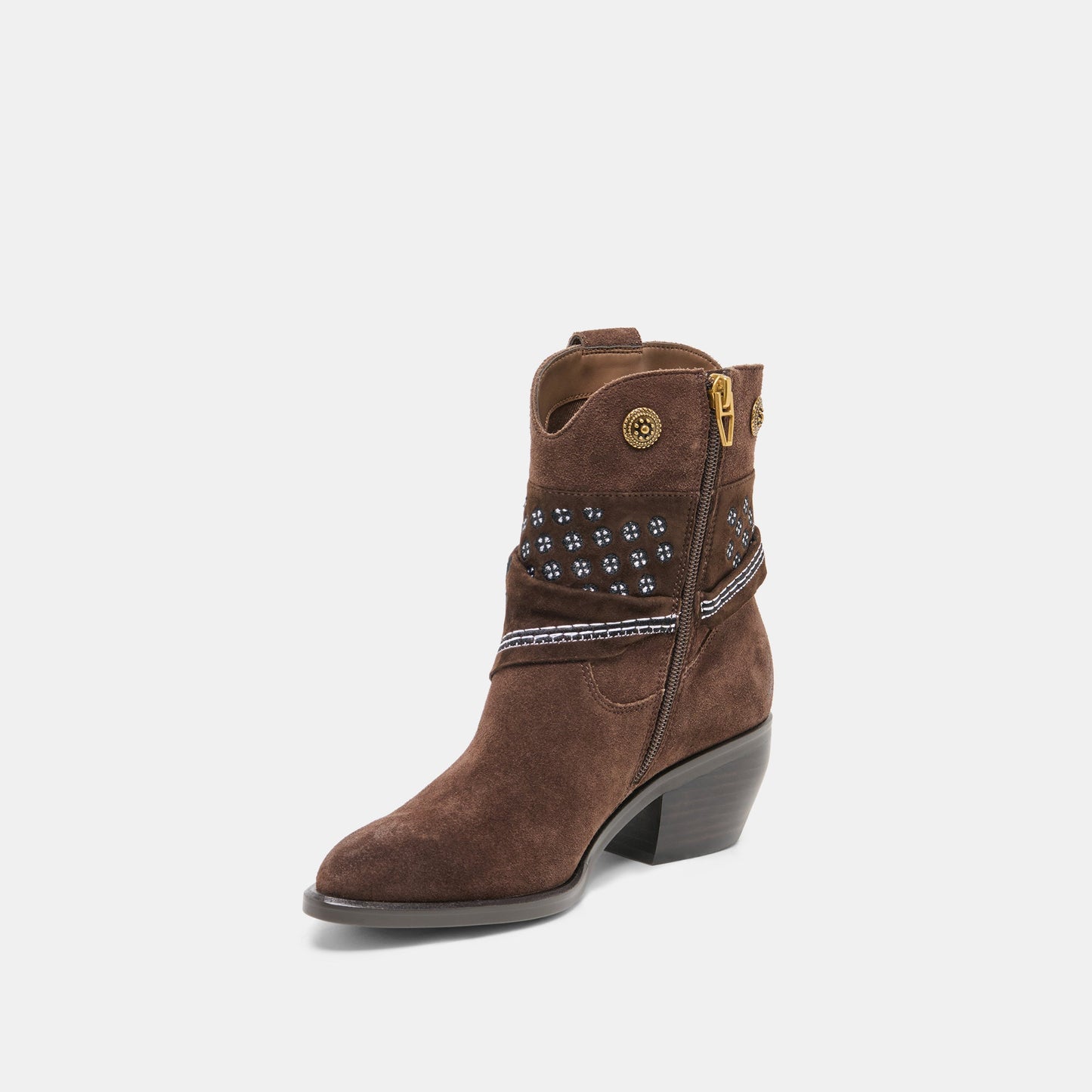 MEKALA Dk Brown Suede Pointed-Toe Ankle Western Boots