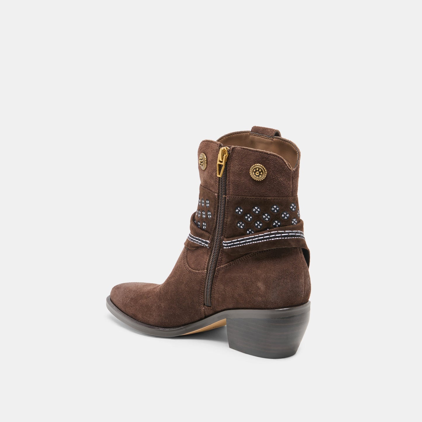 MEKALA Dk Brown Suede Pointed-Toe Ankle Western Boots
