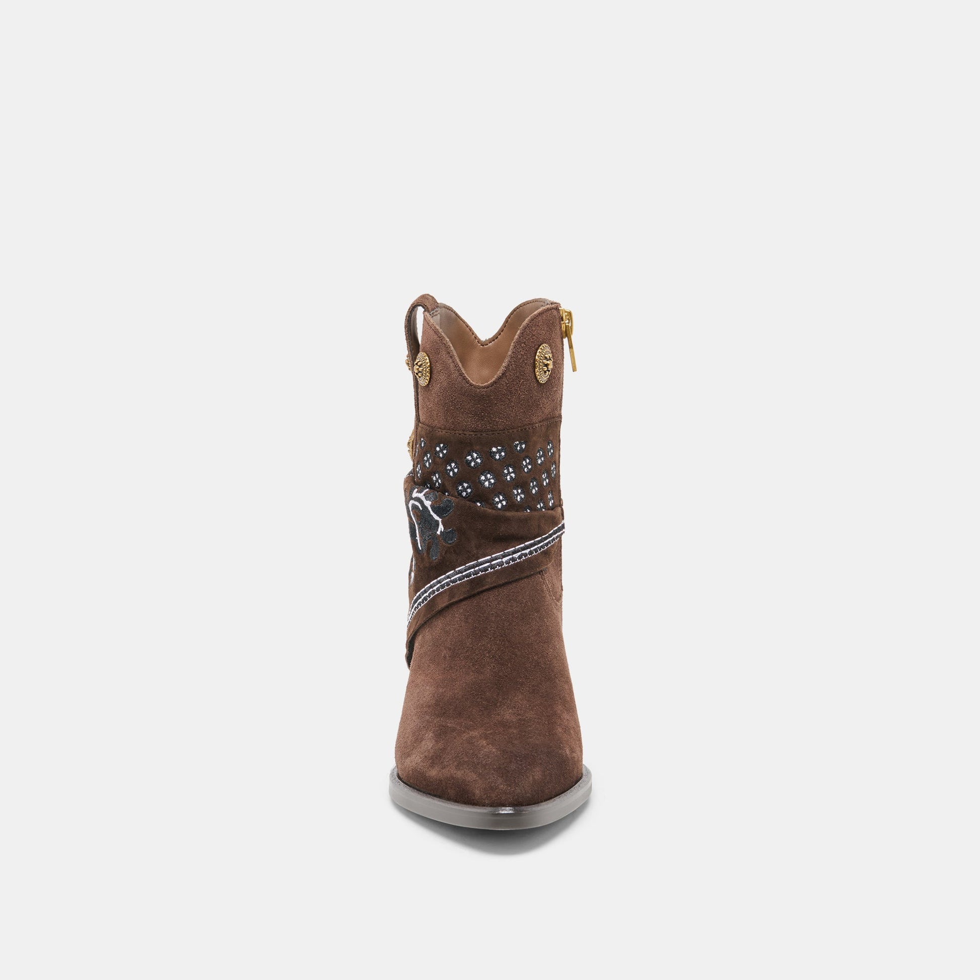 MEKALA Dk Brown Suede Pointed-Toe Ankle Western Boots