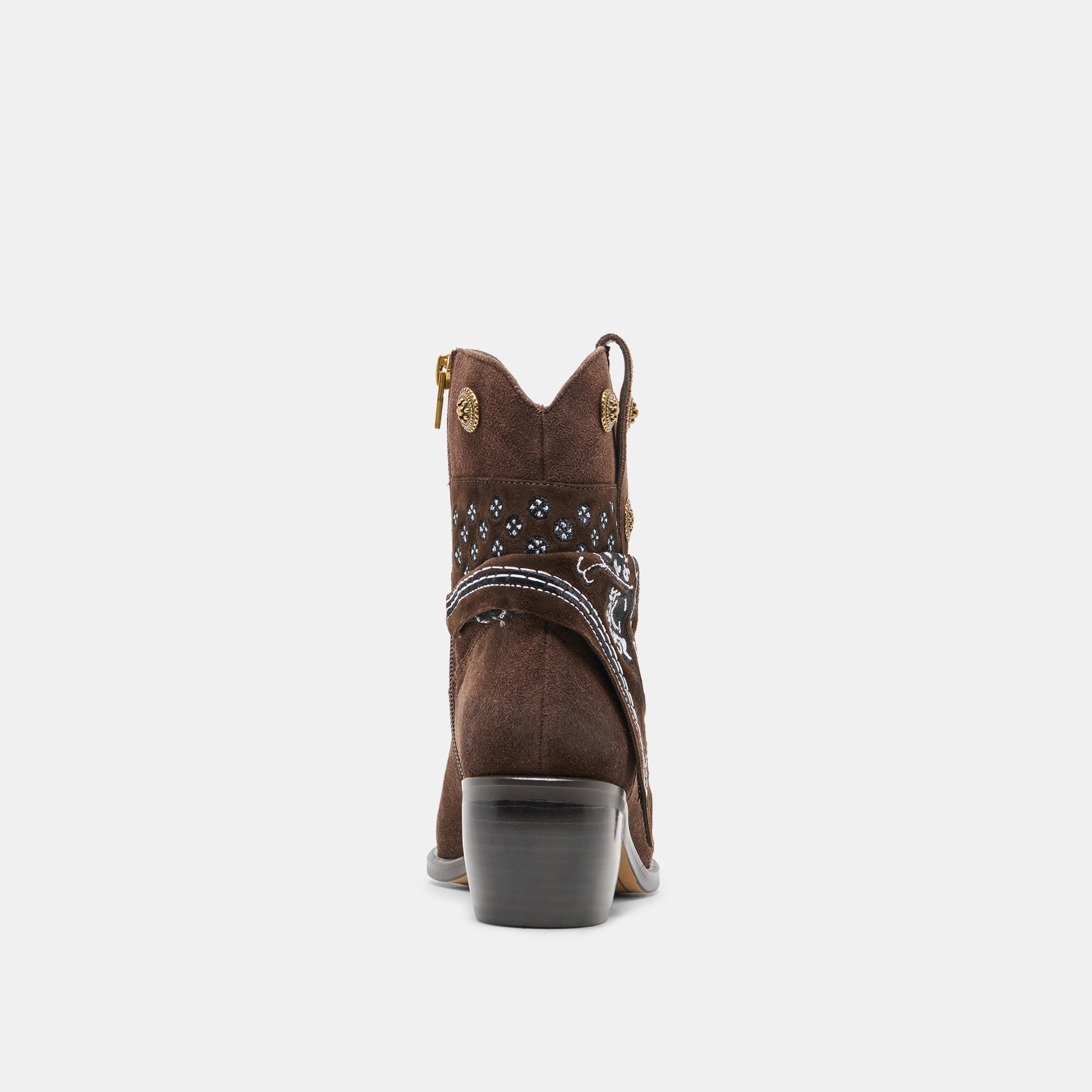 MEKALA Dk Brown Suede Pointed-Toe Ankle Western Boots