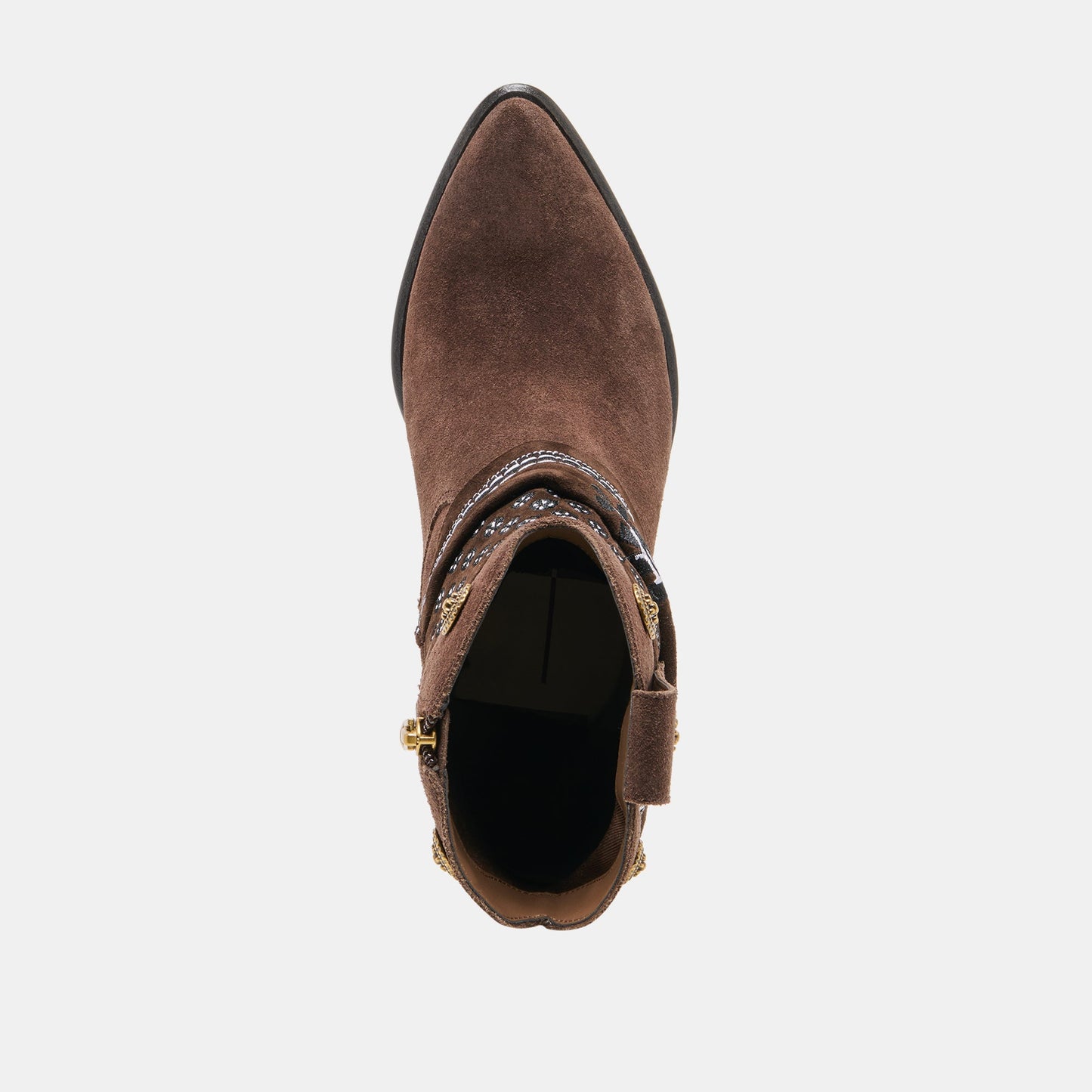 MEKALA Dk Brown Suede Pointed-Toe Ankle Western Boots