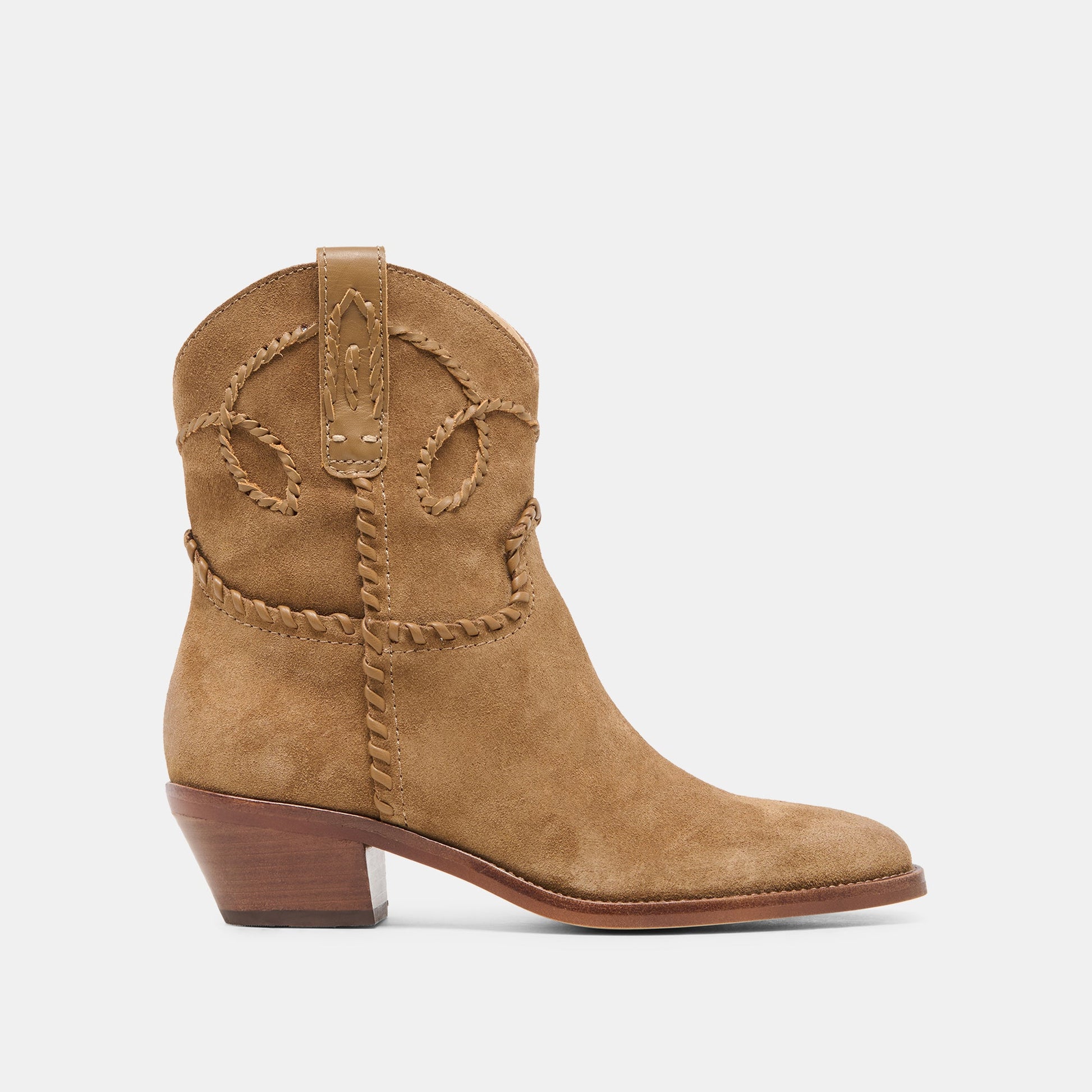 RUDO Lt Brown Suede Western Pointed-Toe Ankle Boots