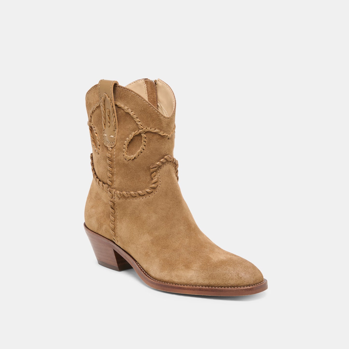 RUDO Lt Brown Suede Western Pointed-Toe Ankle Boots