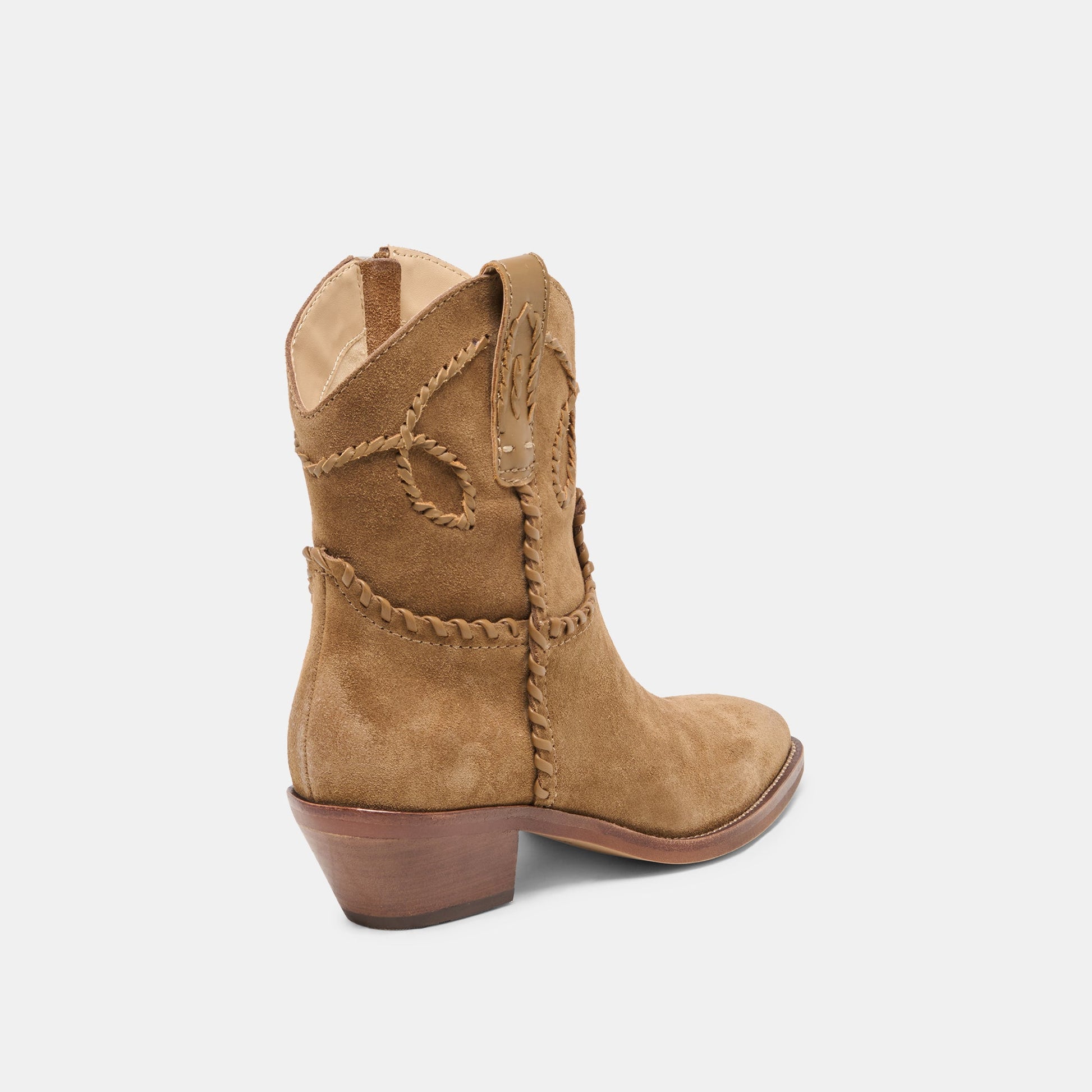 RUDO Lt Brown Suede Western Pointed-Toe Ankle Boots
