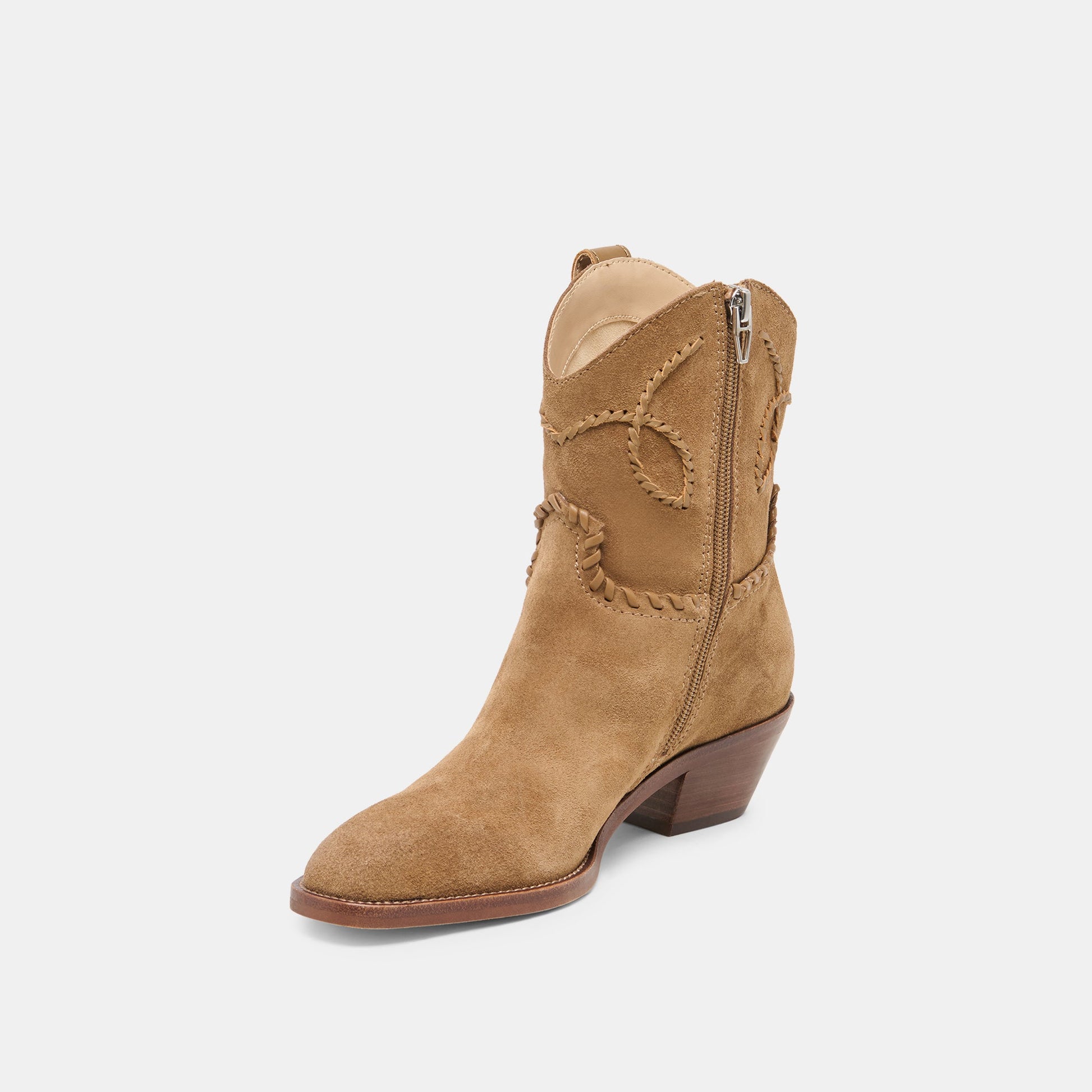 RUDO Lt Brown Suede Western Pointed-Toe Ankle Boots