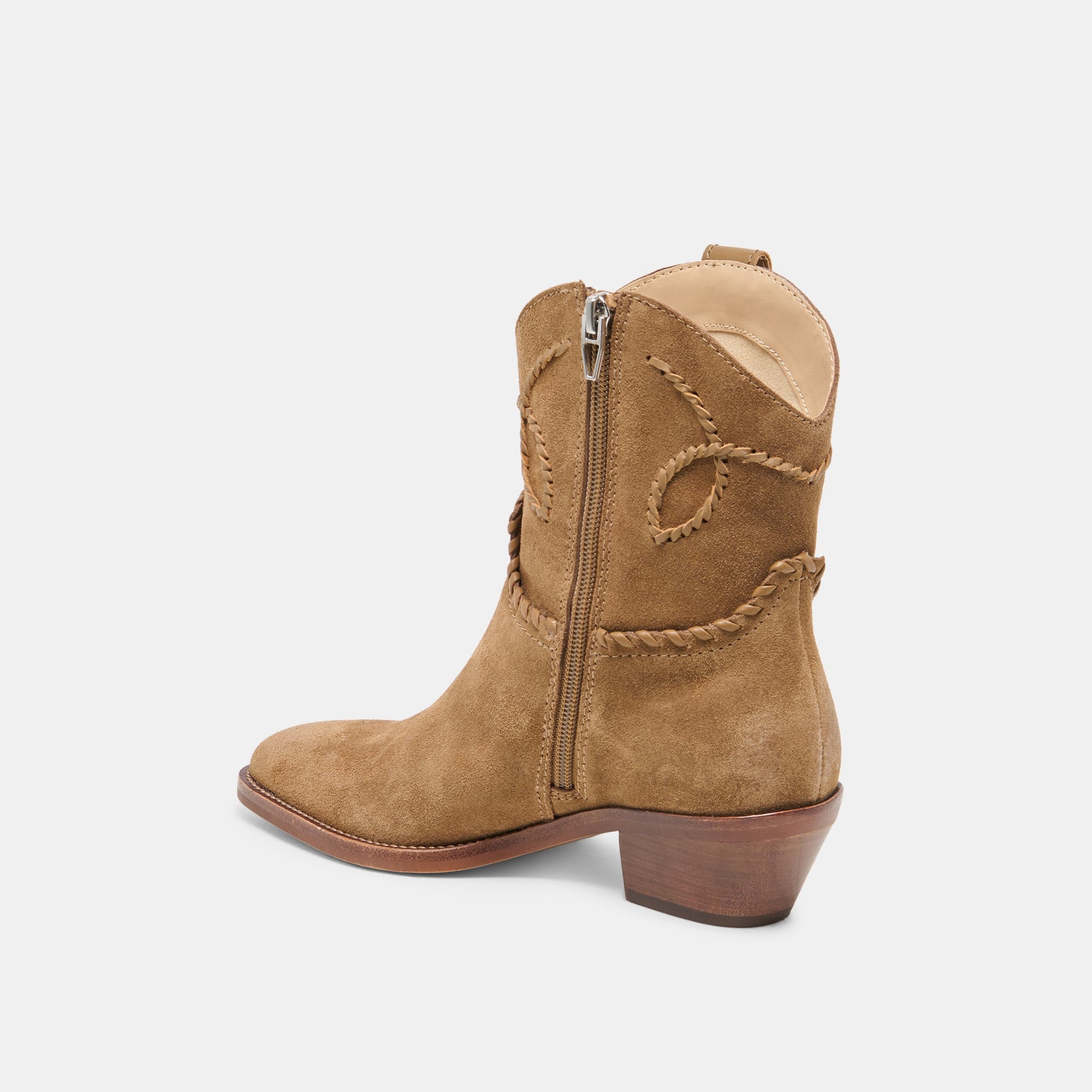 RUDO Lt Brown Suede Western Pointed-Toe Ankle Boots