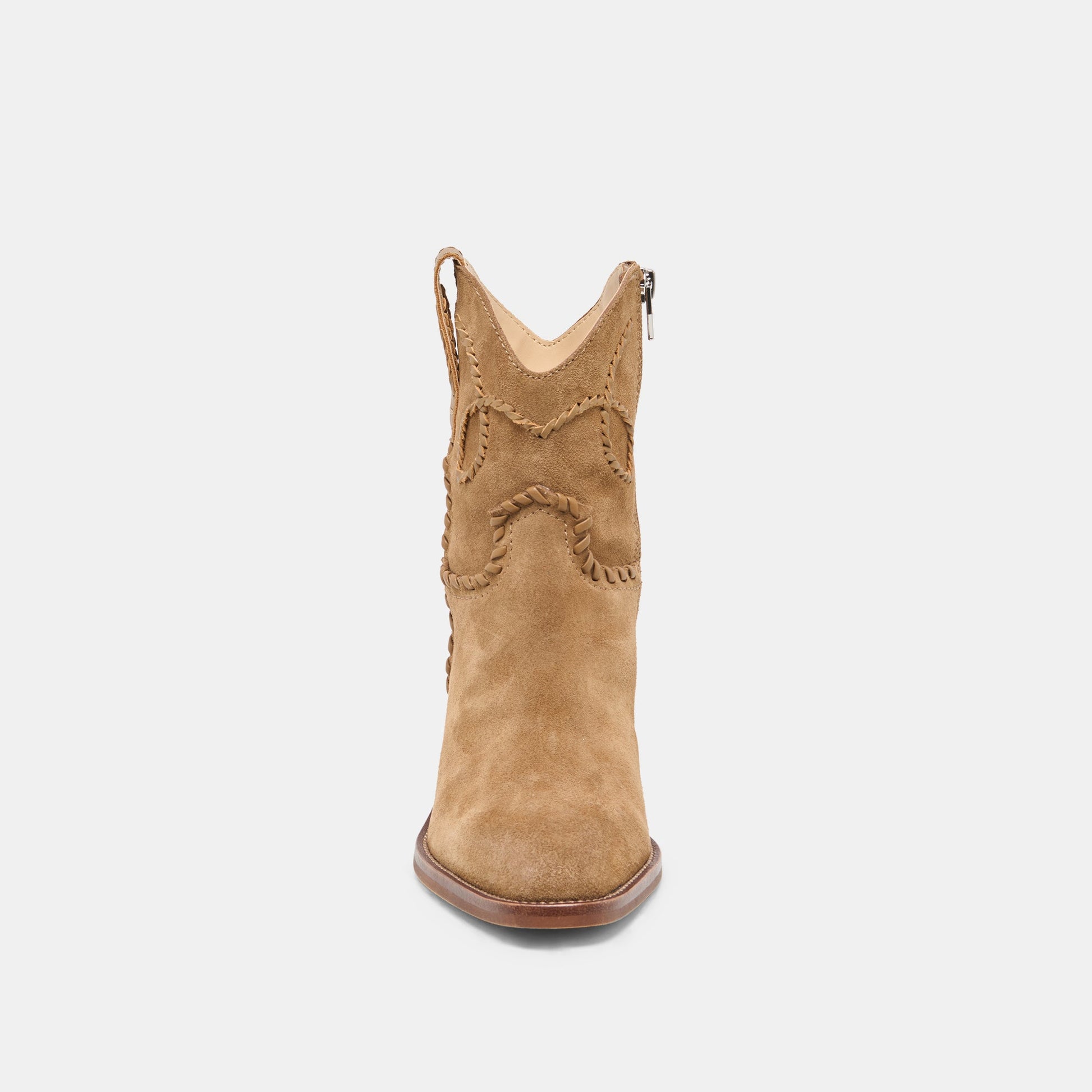RUDO Lt Brown Suede Western Pointed-Toe Ankle Boots