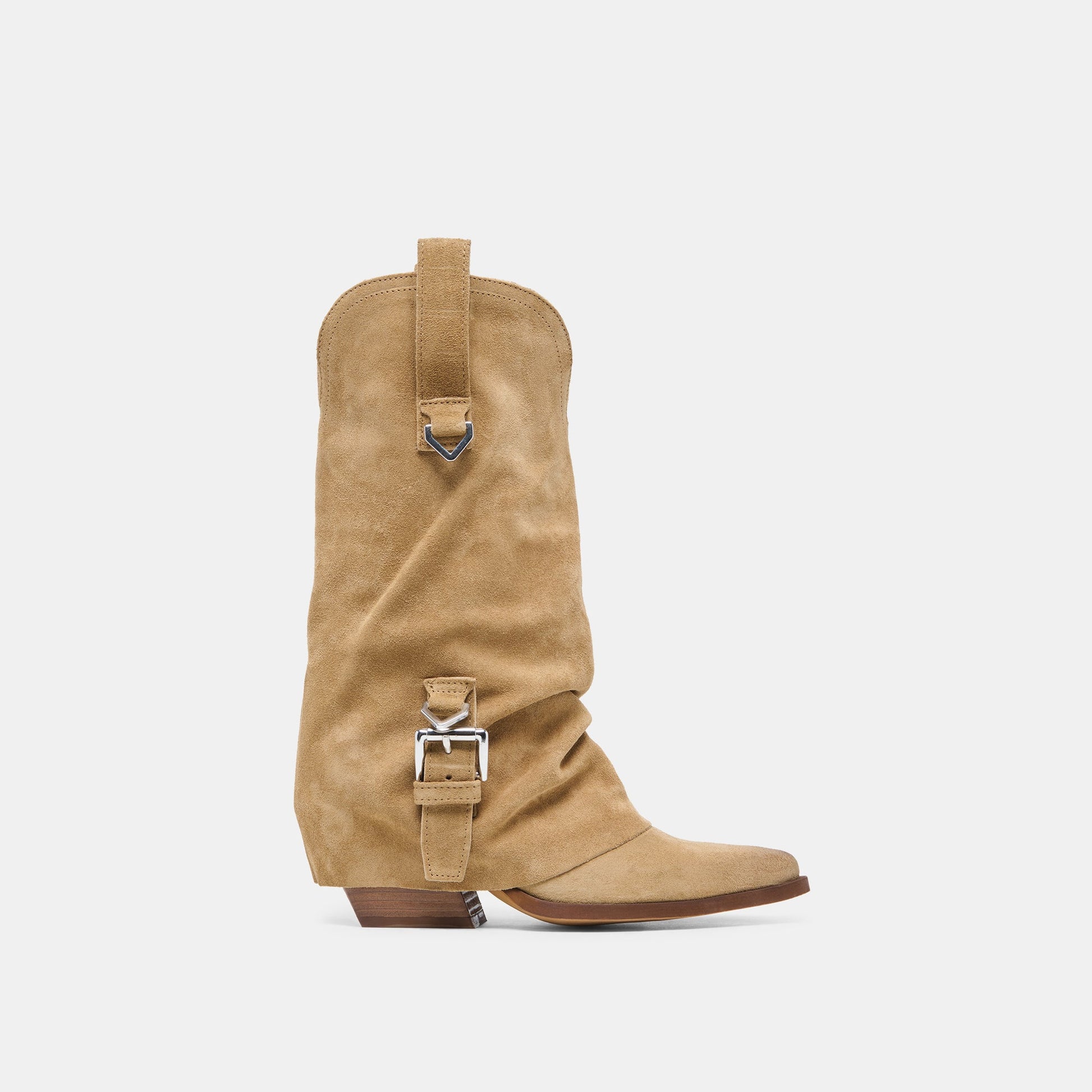 ROGUE Camel Suede Mid-Calf Western Slouch Boots