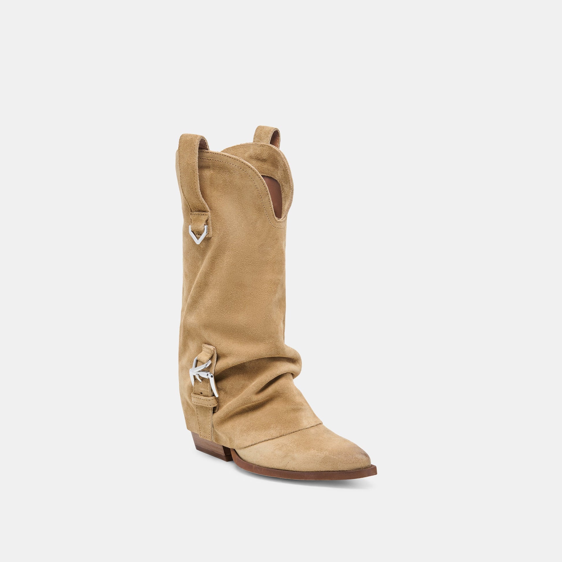 ROGUE Camel Suede Mid-Calf Western Slouch Boots