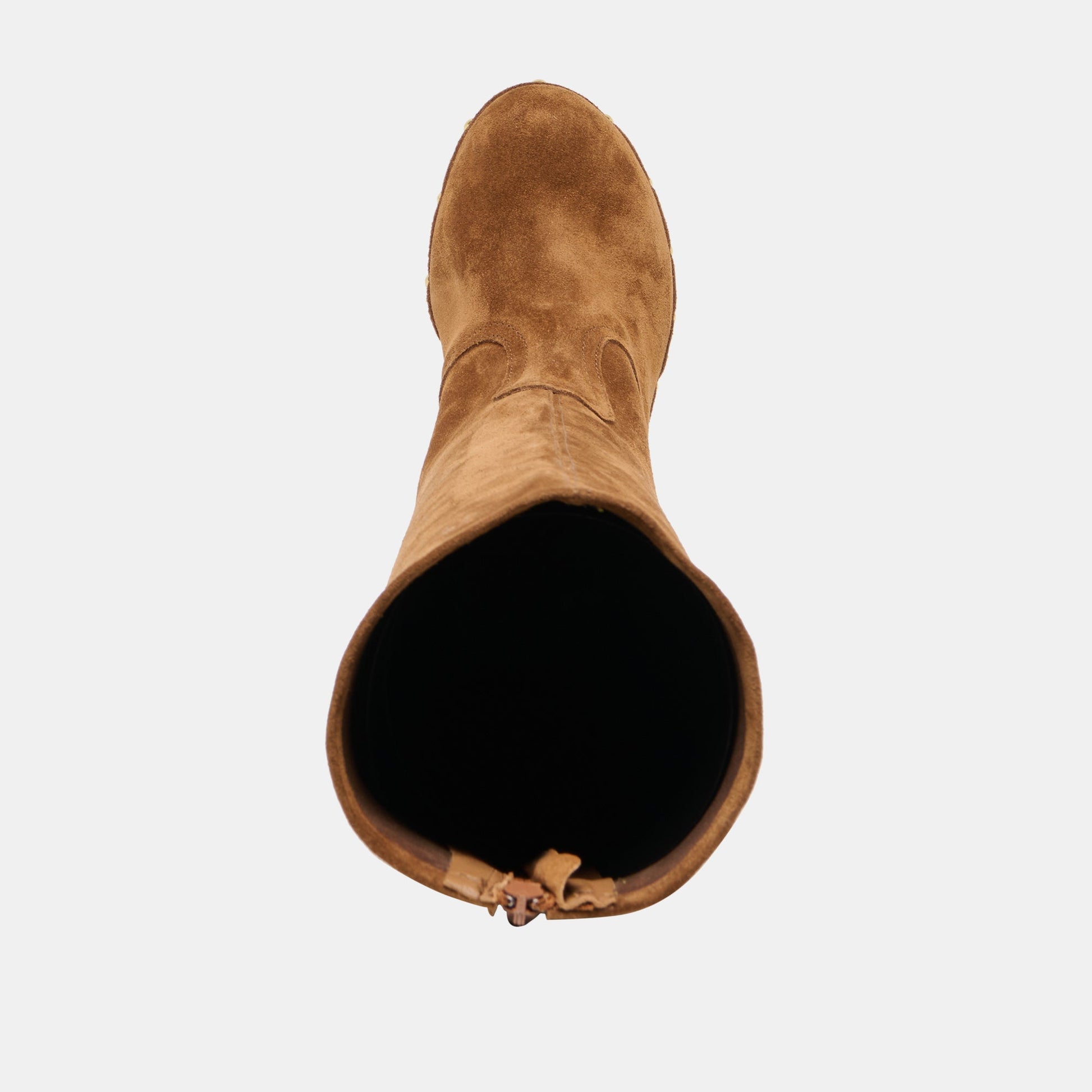 JENNY Chestnut Suede Knee-High Platform Wood Sole Boots