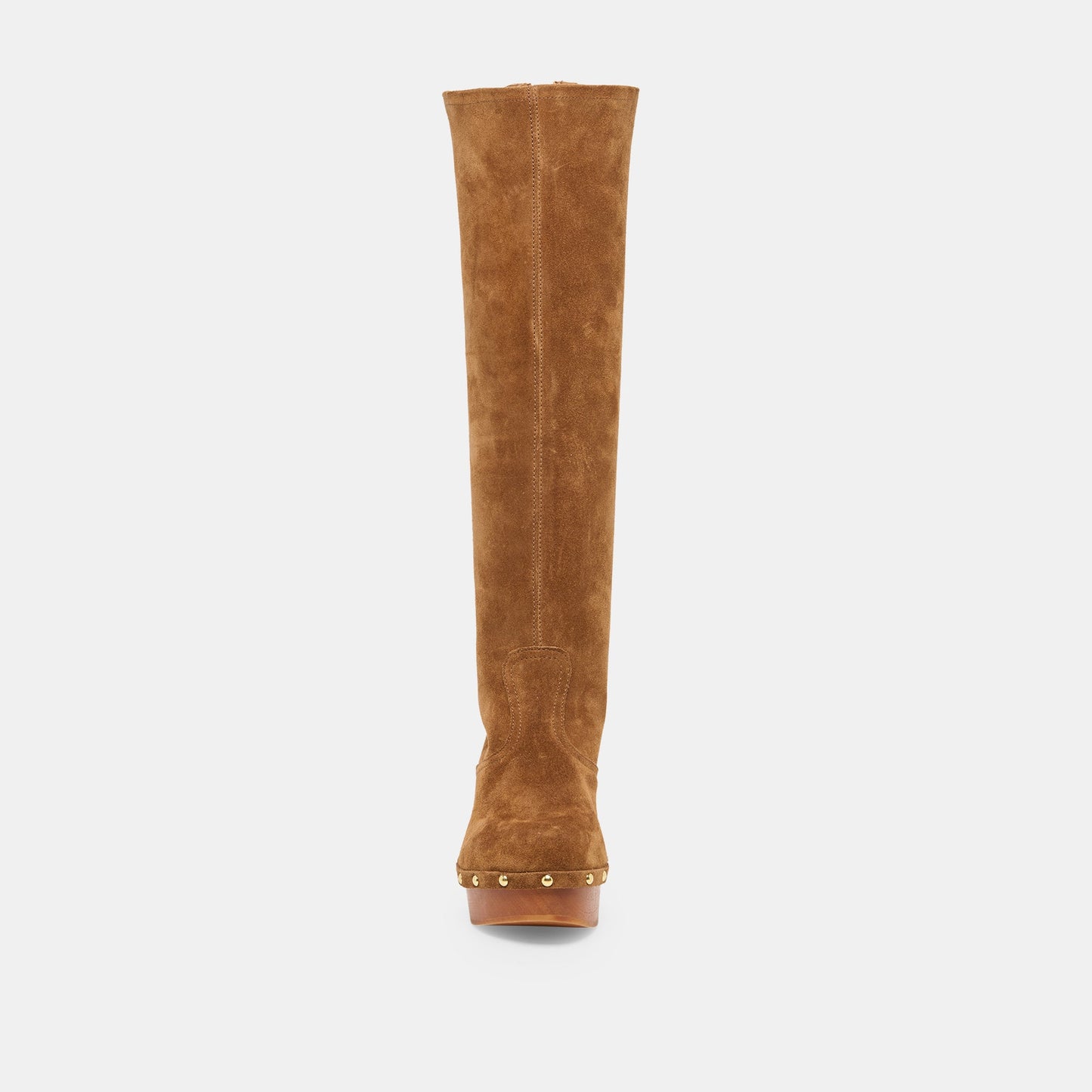 JENNY Chestnut Suede Knee-High Platform Wood Sole Boots