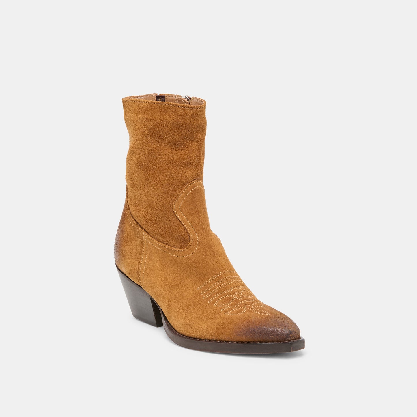 KLYDE Cognac Suede Block Heel Ankle Boots