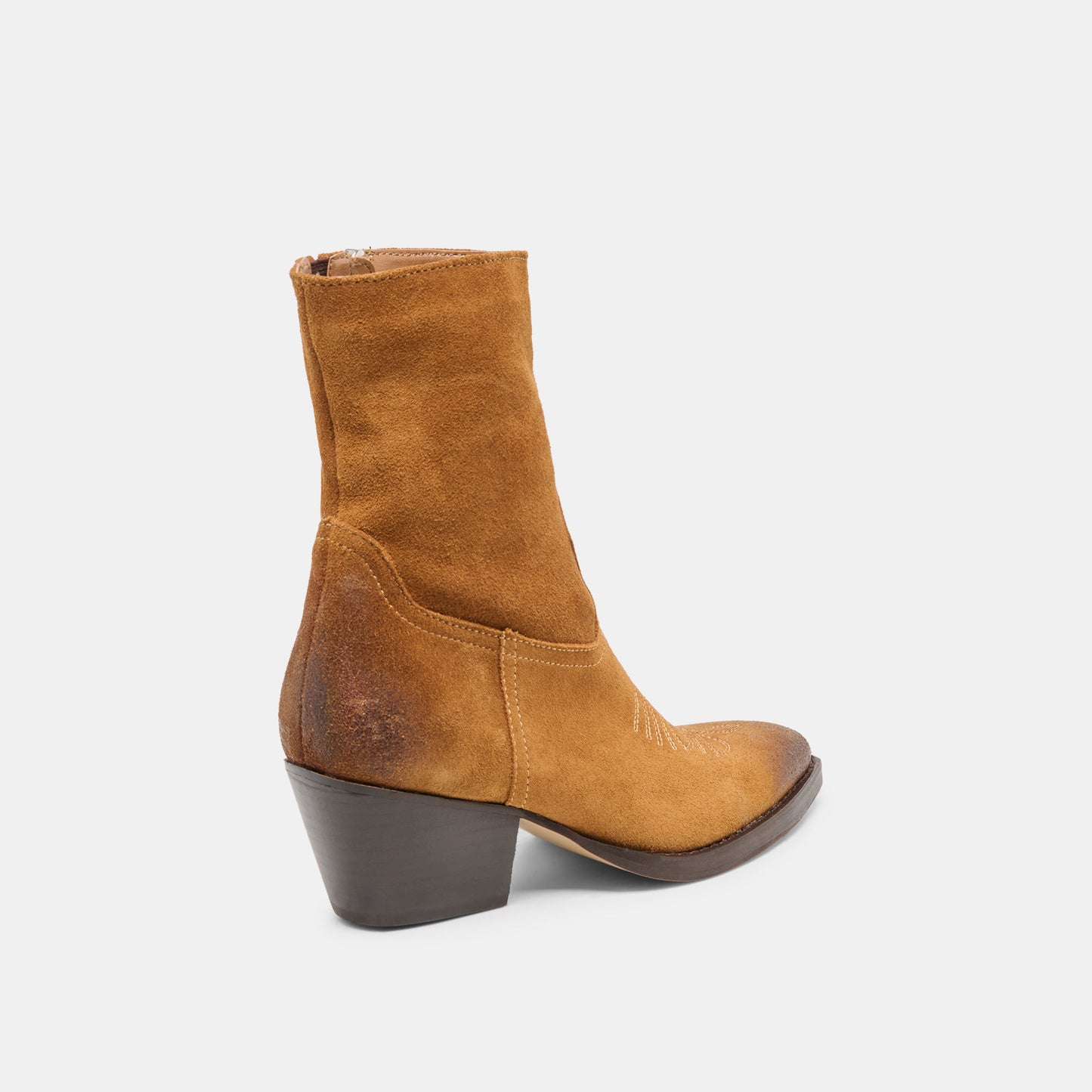 KLYDE Cognac Suede Block Heel Ankle Boots