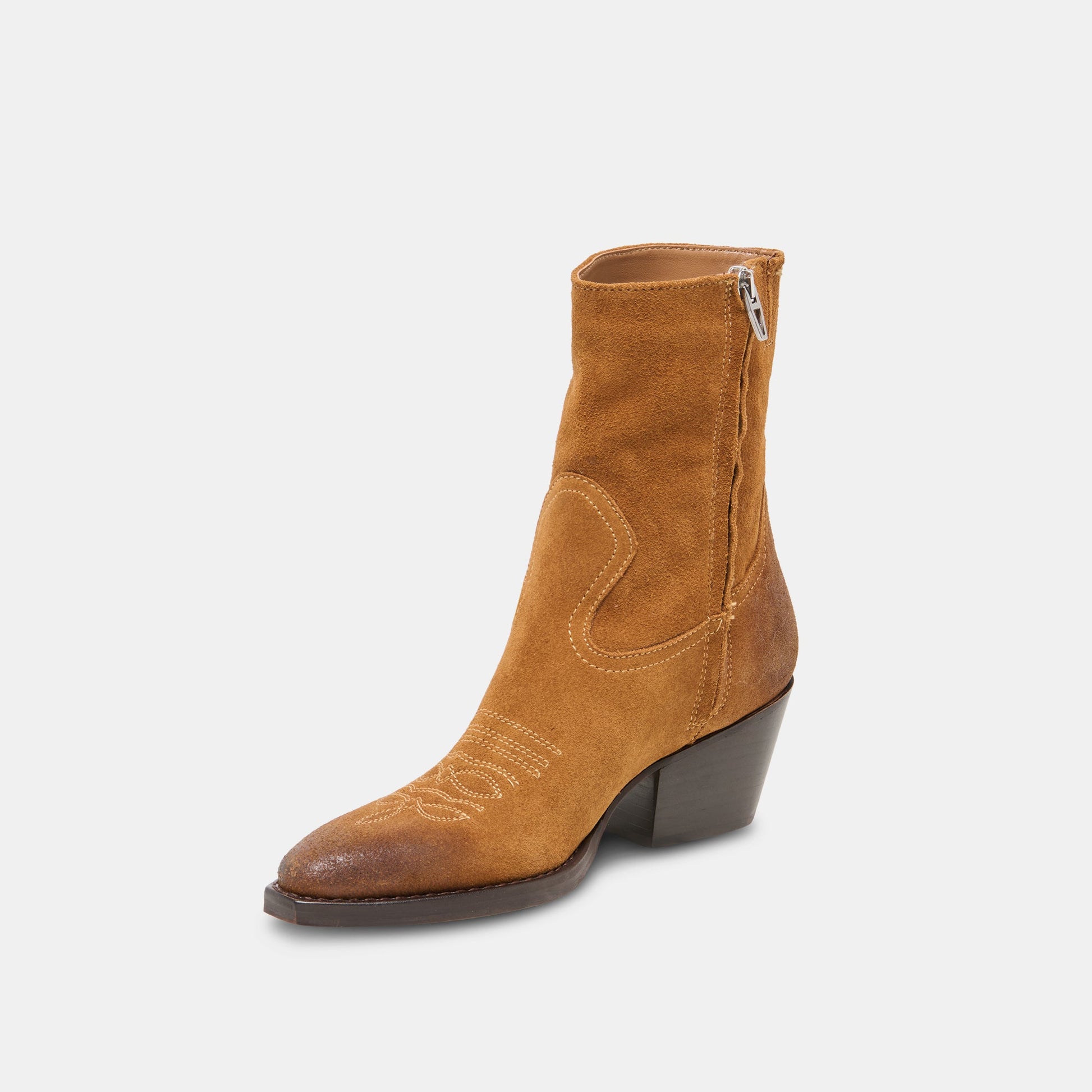KLYDE Cognac Suede Block Heel Ankle Boots
