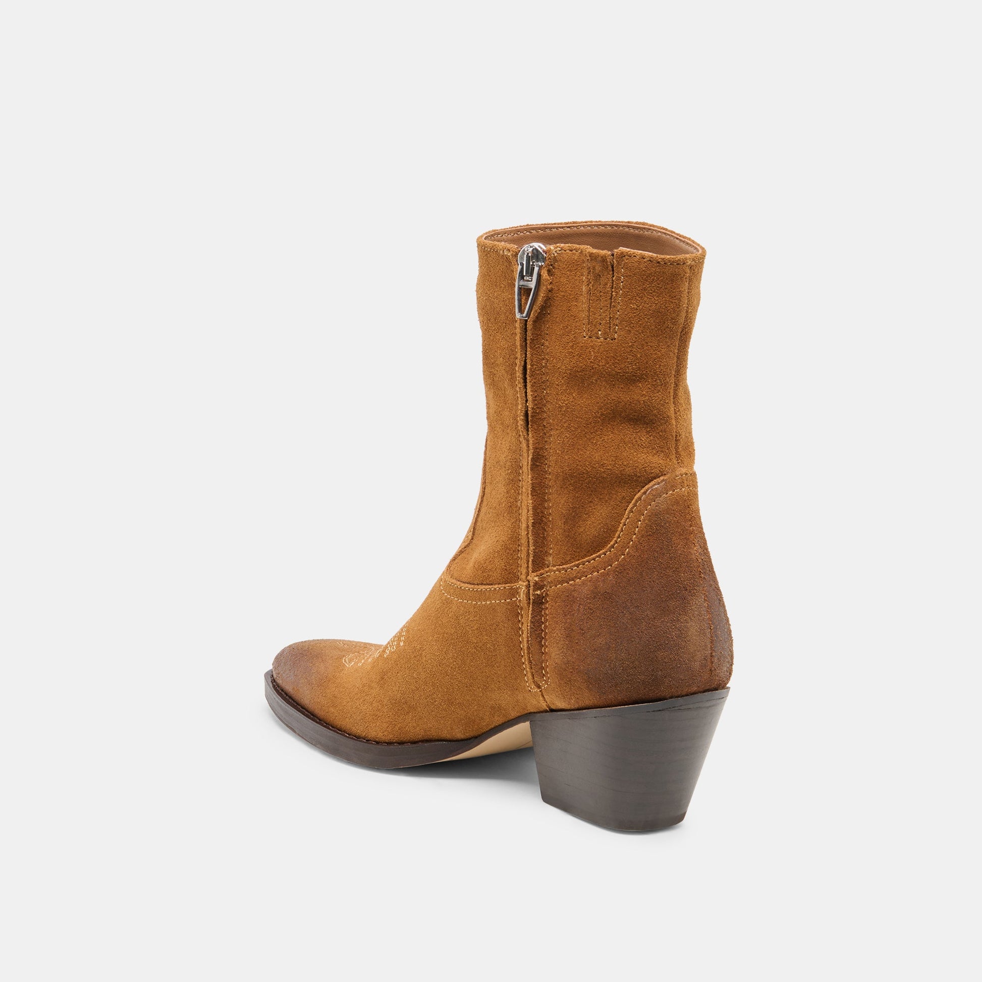 KLYDE Cognac Suede Block Heel Ankle Boots