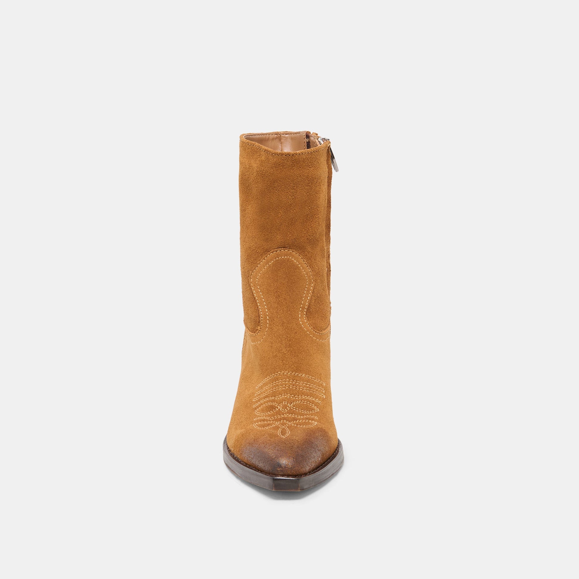 KLYDE Cognac Suede Block Heel Ankle Boots