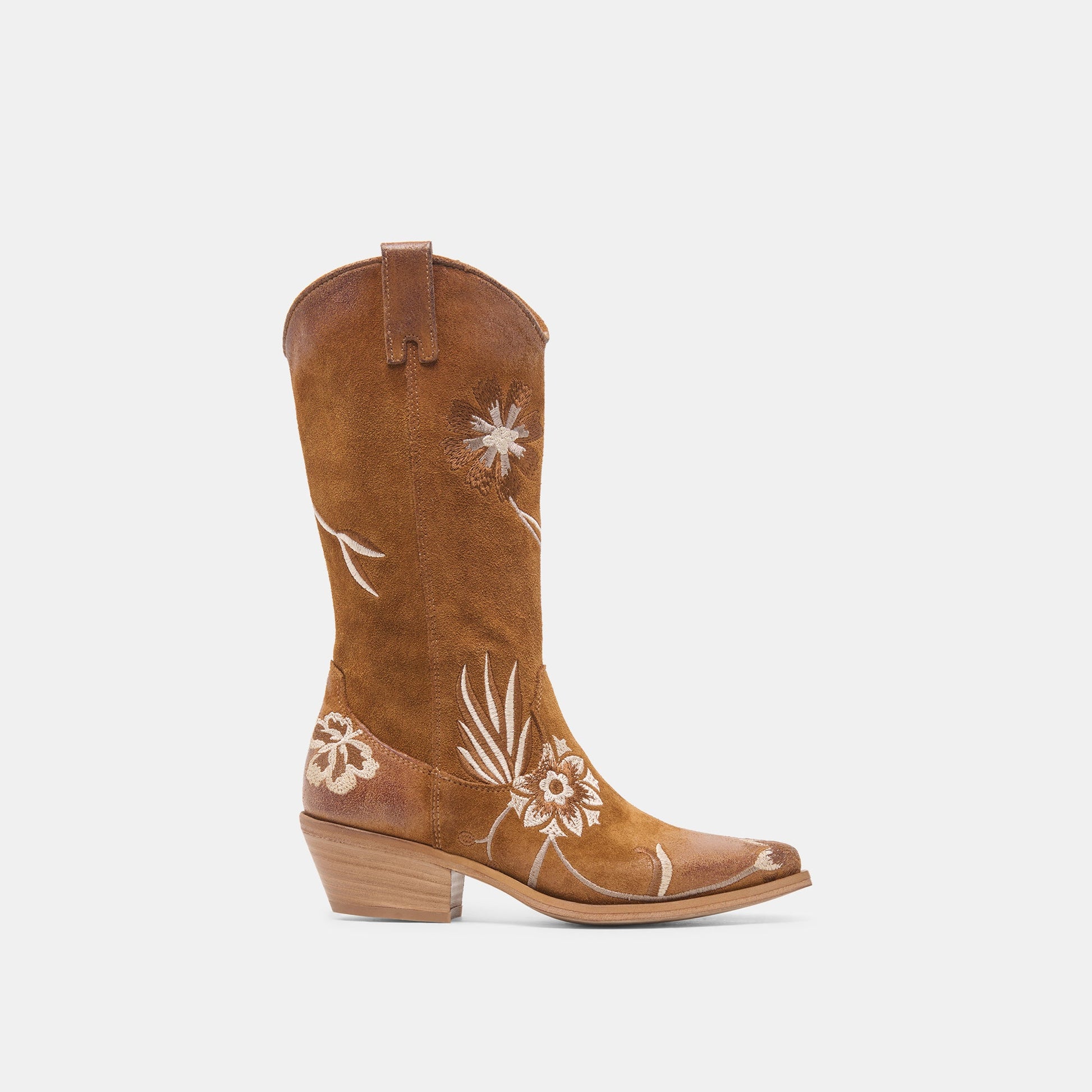 BRANDO Tan Suede Embroidered Pointed-Toe Western Boots