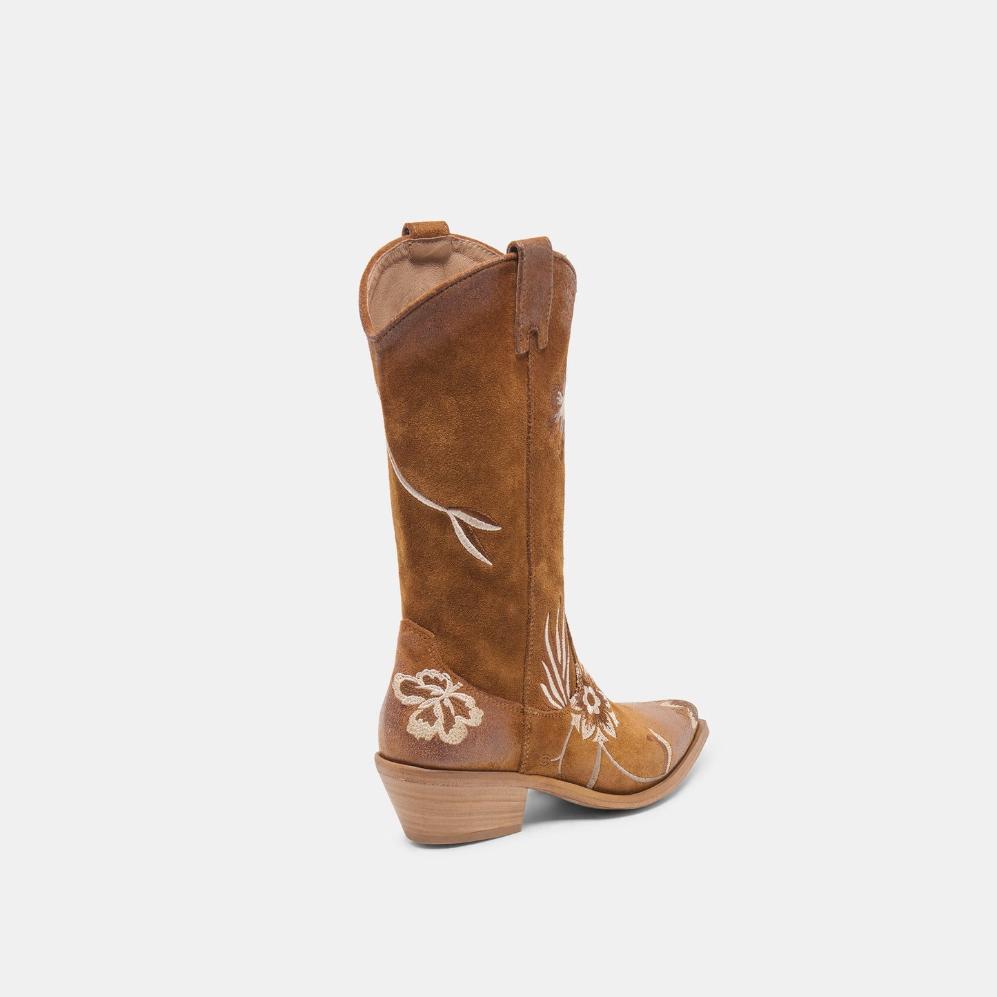 BRANDO Tan Suede Embroidered Pointed-Toe Western Boots