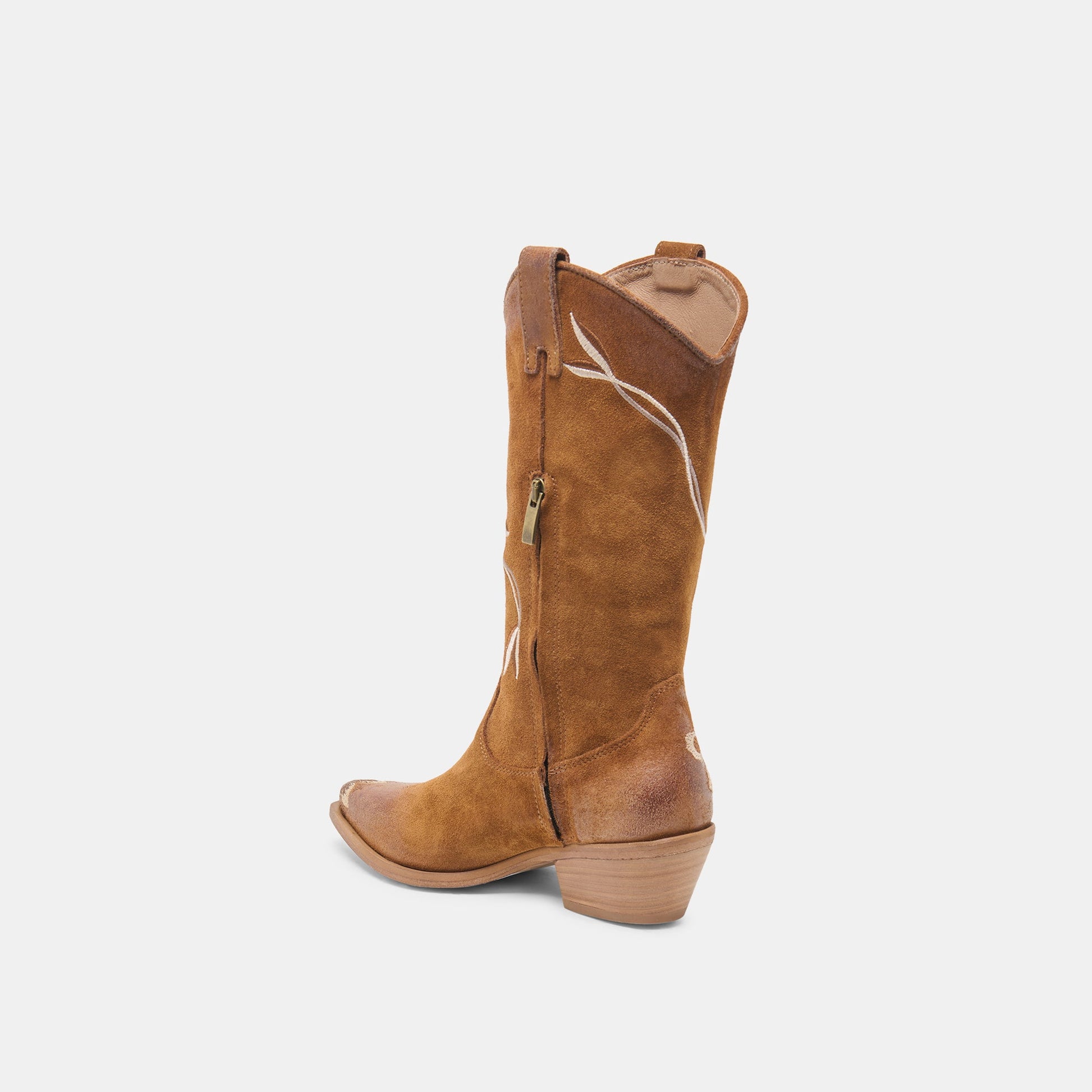 BRANDO Tan Suede Embroidered Pointed-Toe Western Boots