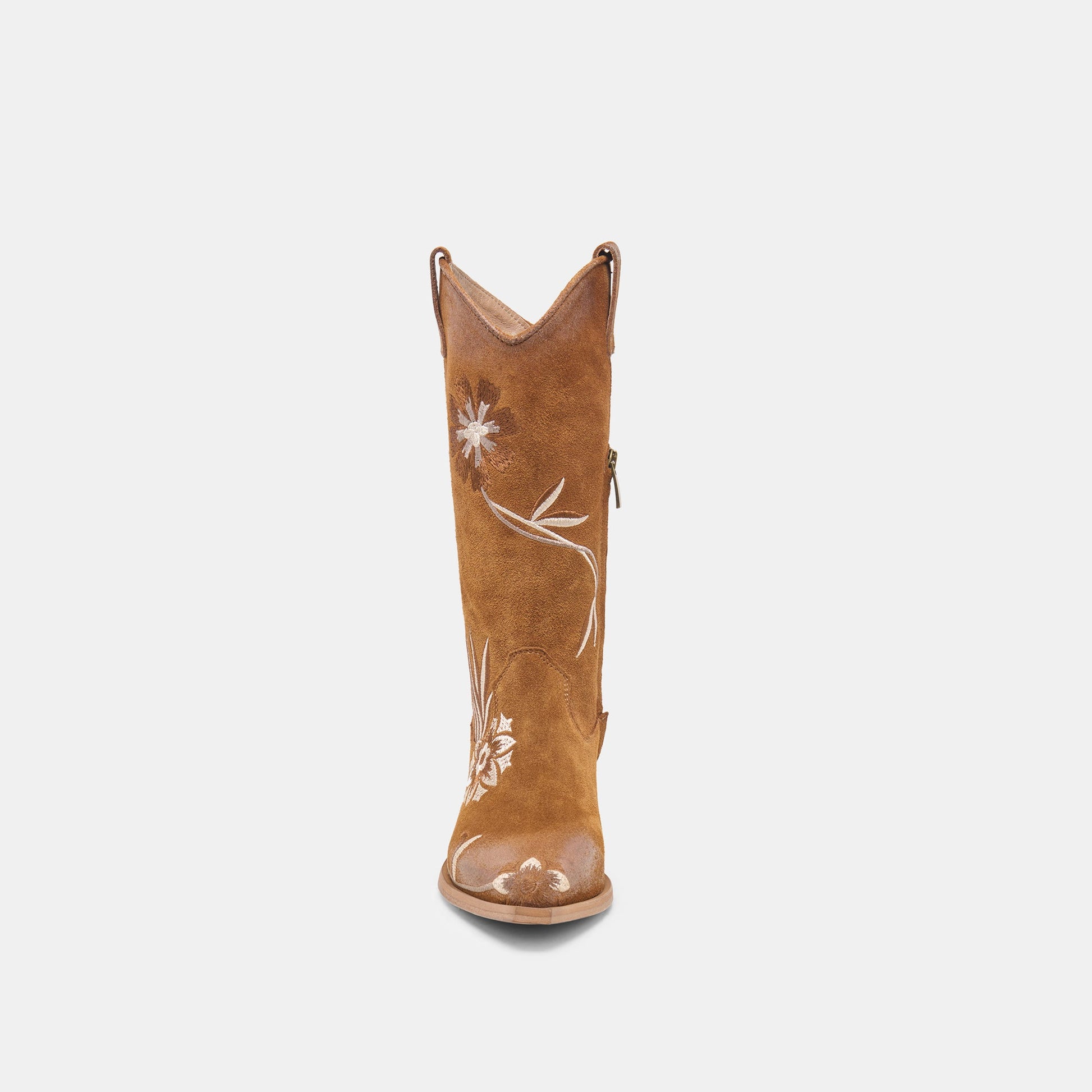 BRANDO Tan Suede Embroidered Pointed-Toe Western Boots