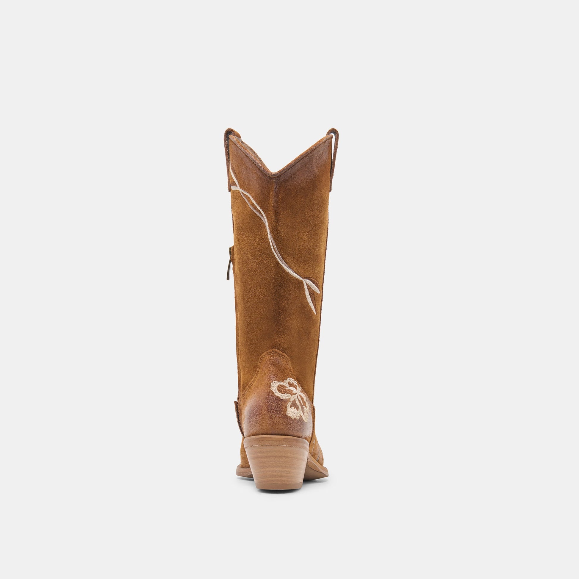 BRANDO Tan Suede Embroidered Pointed-Toe Western Boots