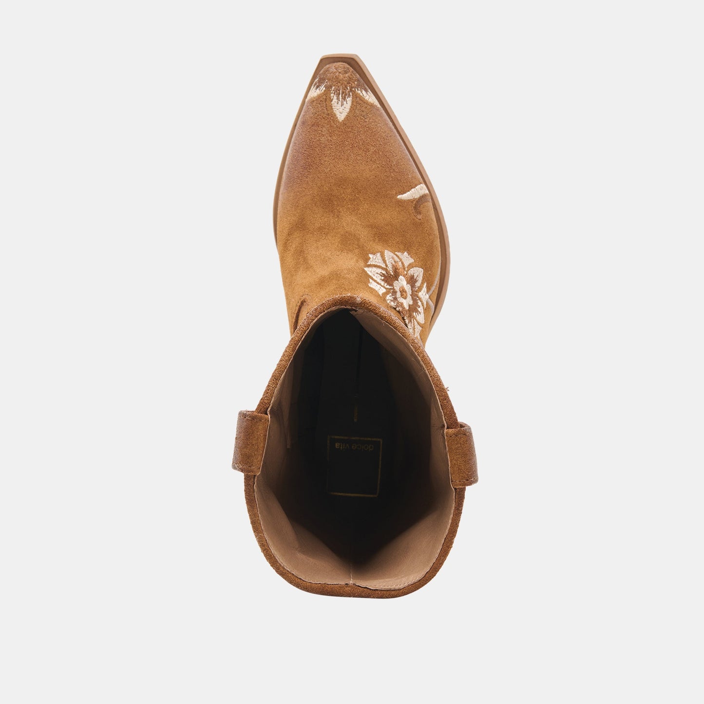 BRANDO Tan Suede Embroidered Pointed-Toe Western Boots